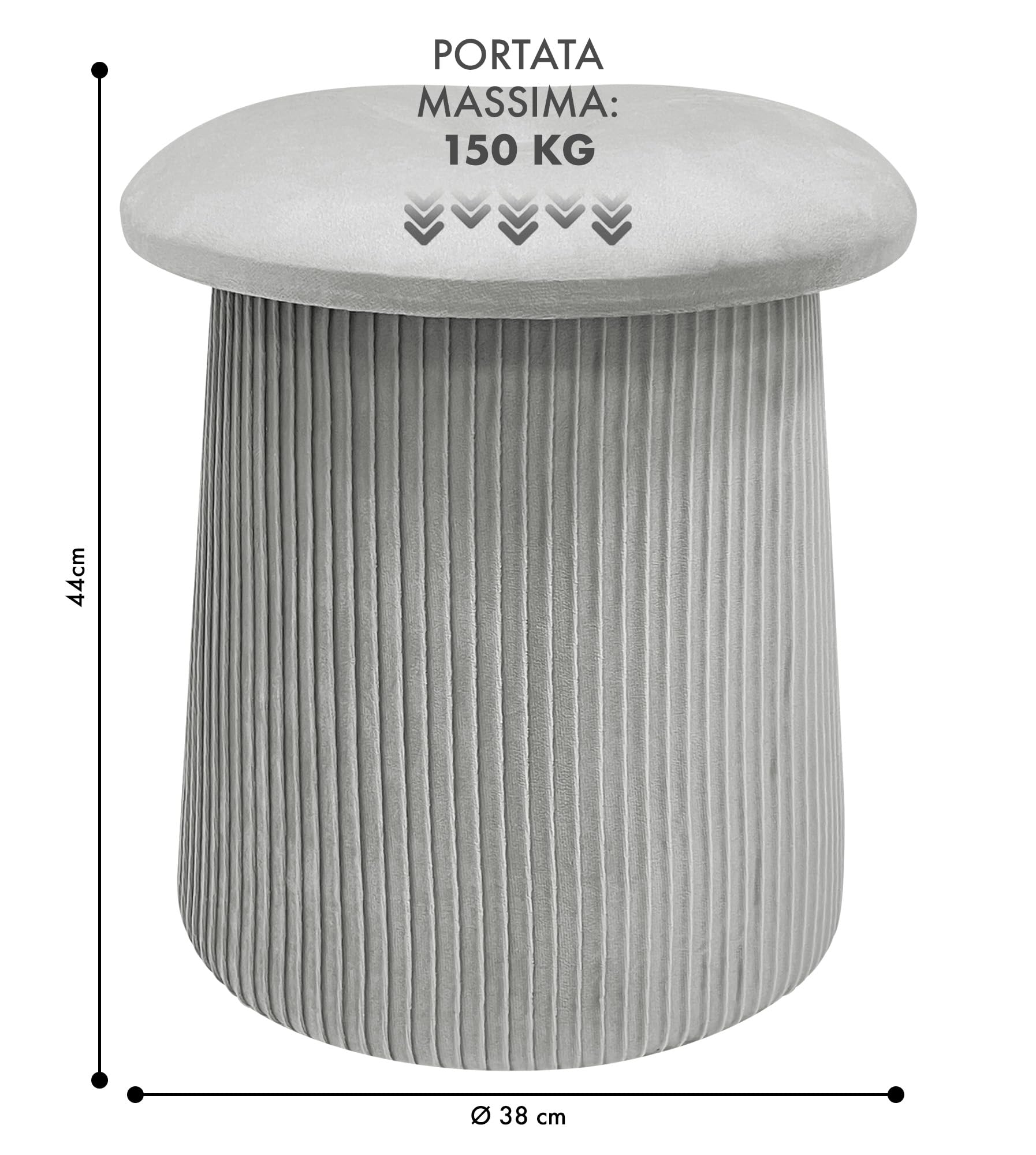 IlGruppone Pouf Contenitore in Velluto a Forma di Fungo – Poggiapiedi e Seduta Moderna 38x44 cm, Design Elegante Disponibile in 4 Colori - Grigio