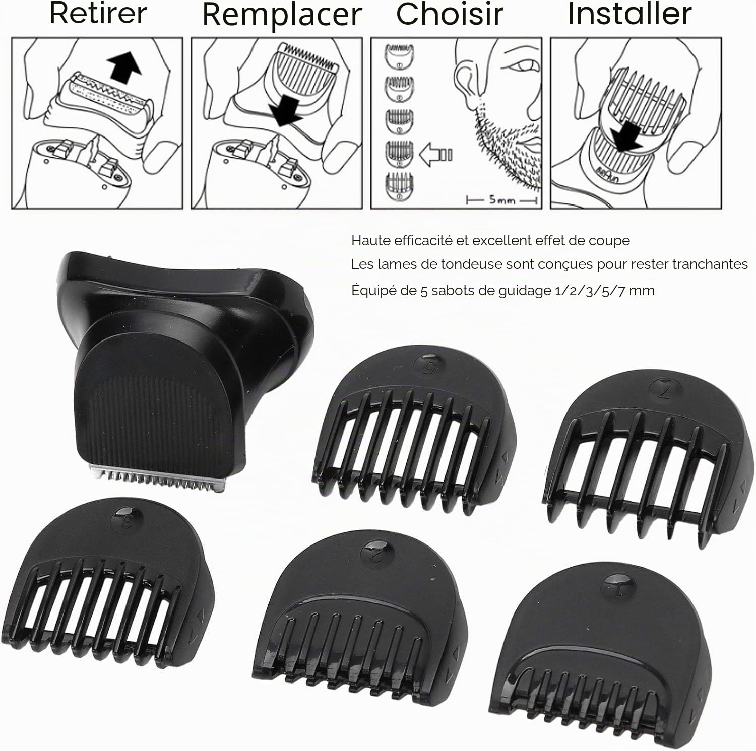 Accessoire de tondeuse à barbe électrique pour série 5 6 7 5018s 5020s 5035s 5049cs Tondeuse de rechange avec tête de peigne de 5 pièces, peignes de guidage de rasoir de rechange