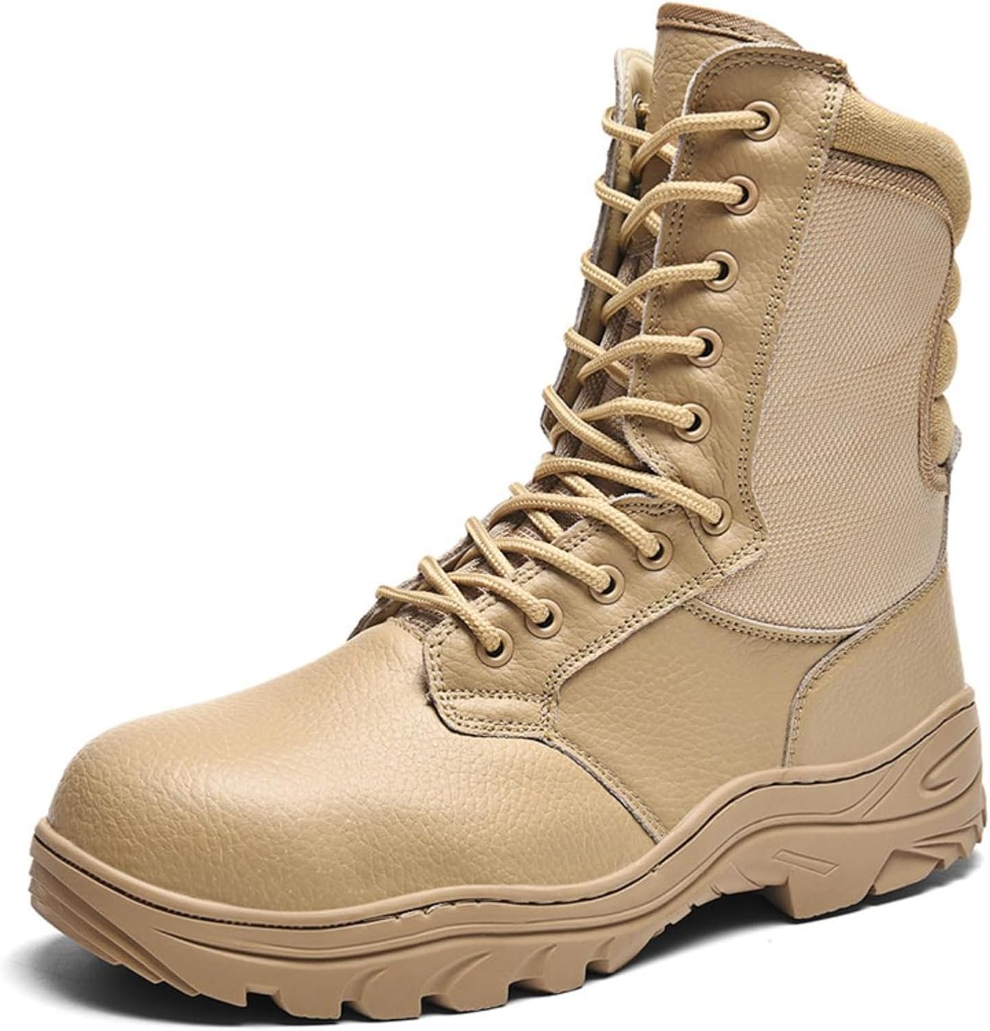 Women's Leather High Top Lace Up Steel Toe Military Tactical Boots with Side Zipper Non Slip Desert Combat Boots for Work Commando Mountaineering Trekking Army Jungle