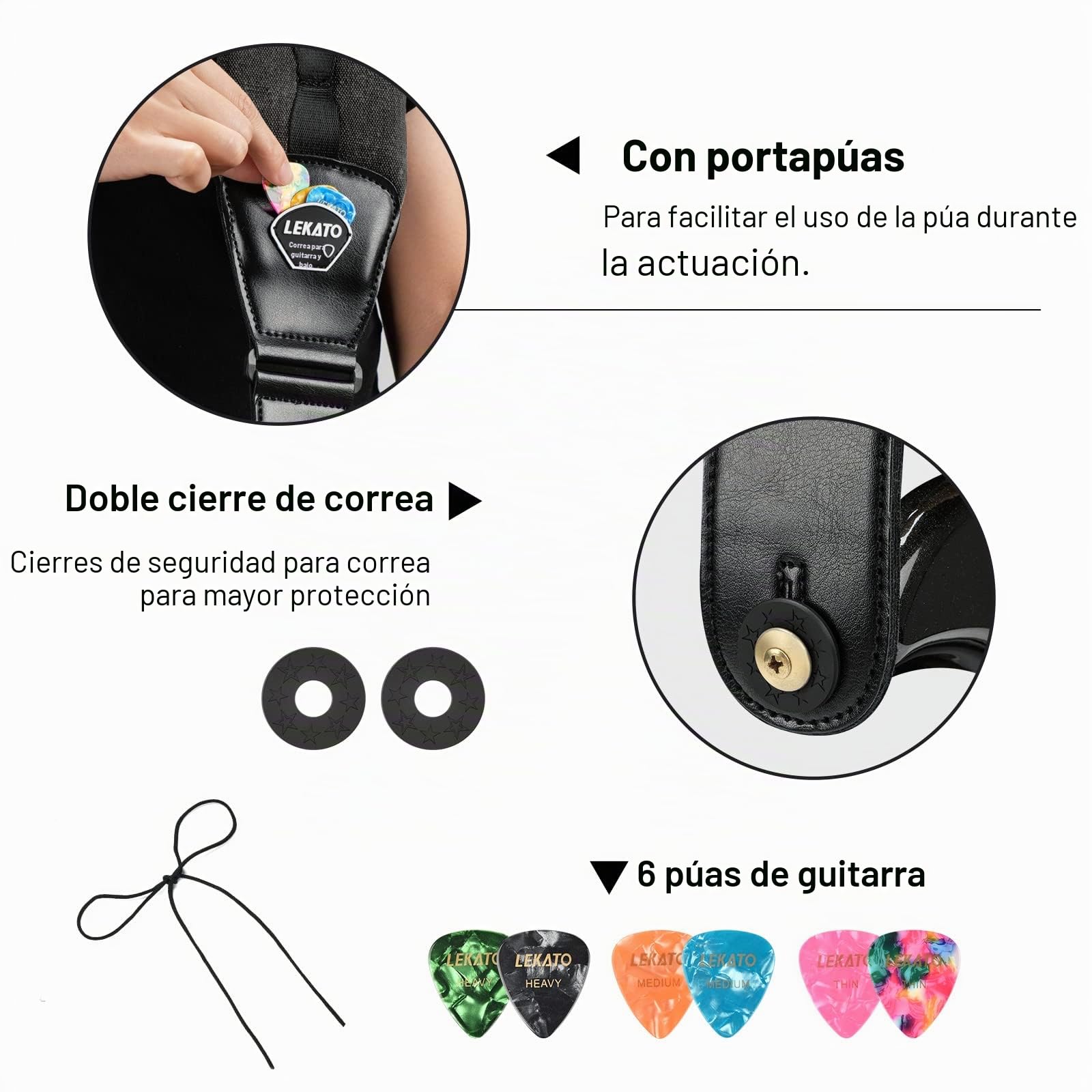 LEKATO LGS-8 - Correa de Guitarra Acústica de 3.5 Pulgadas de Ancho para Bajo y Guitarra Eléctrica