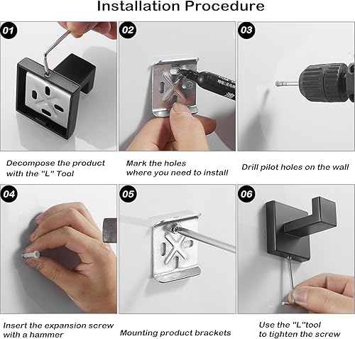 Miniatura 5 de LOORODR Juego de accesorios de baño, toalleros de acero inoxidable SUS304, 5 piezas de barra de toalla negro mate montado en la pared, barras de