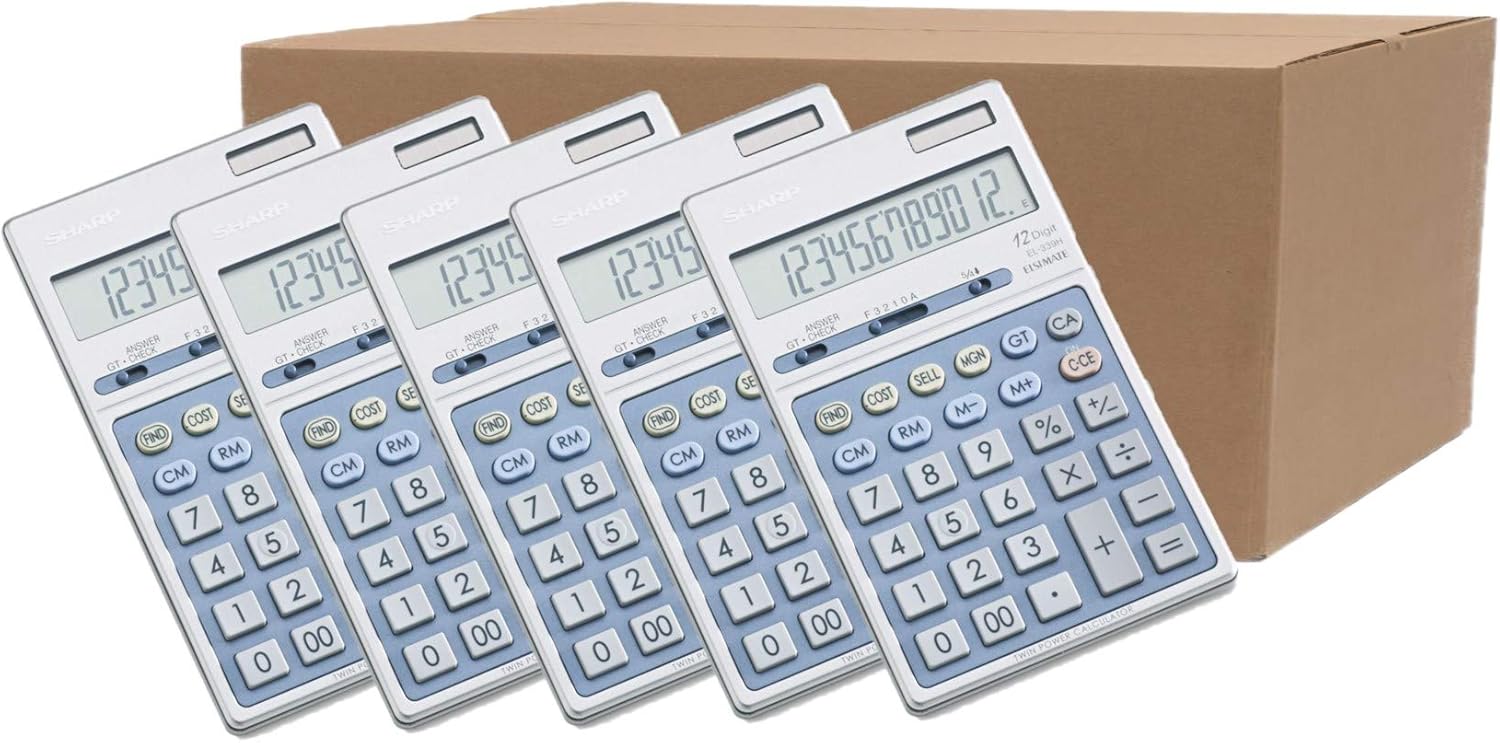 Sharp EL339HB Semi-Desk Executive Metal Top 12-Digit/Carton of 5 Calculators