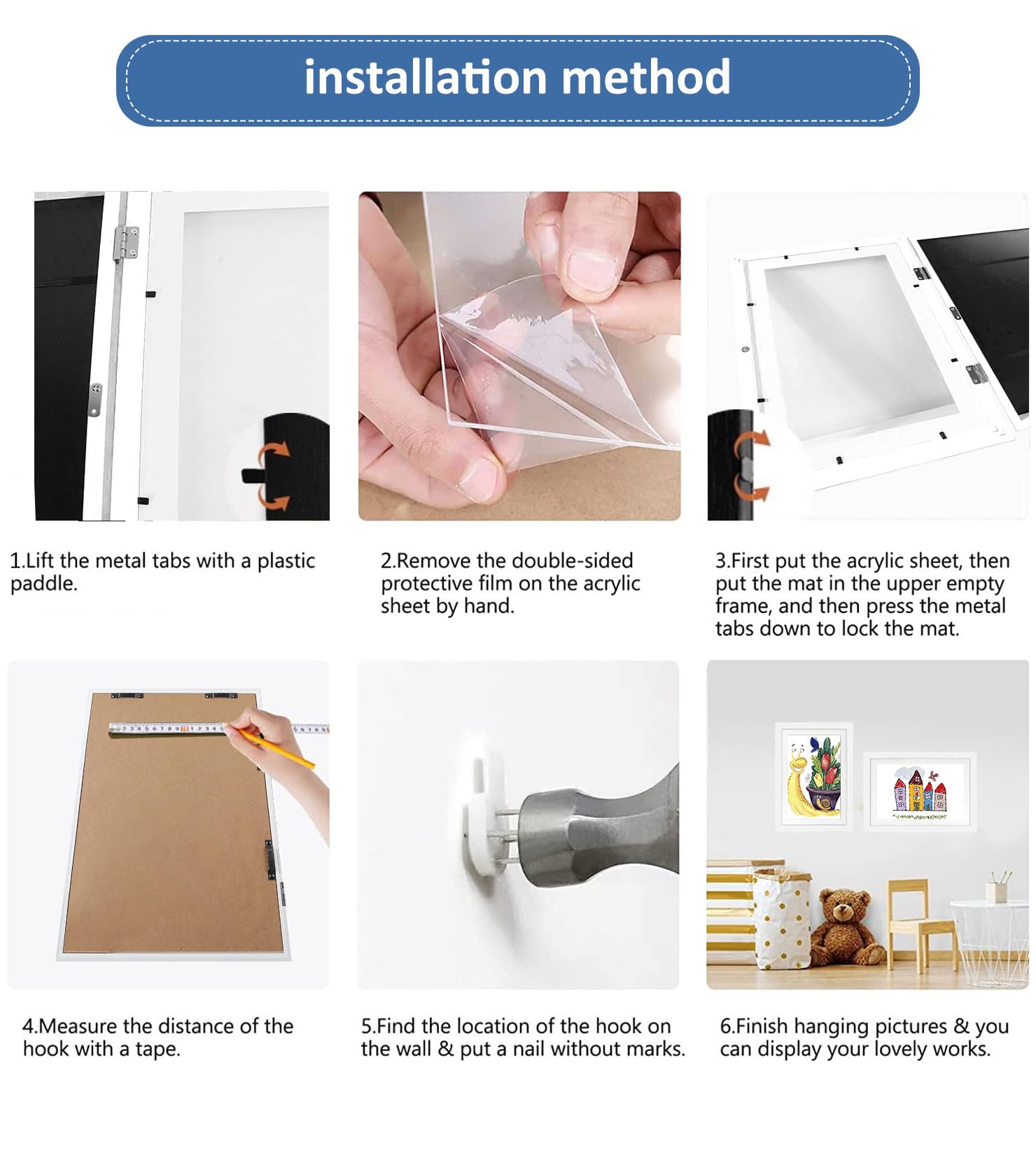 Lot de 2 cadres photo d'art pour enfants - Format A4 - Charnières en bois - Remplissables - Ouverture avant - Idéal pour dessins et projets artistiques, école