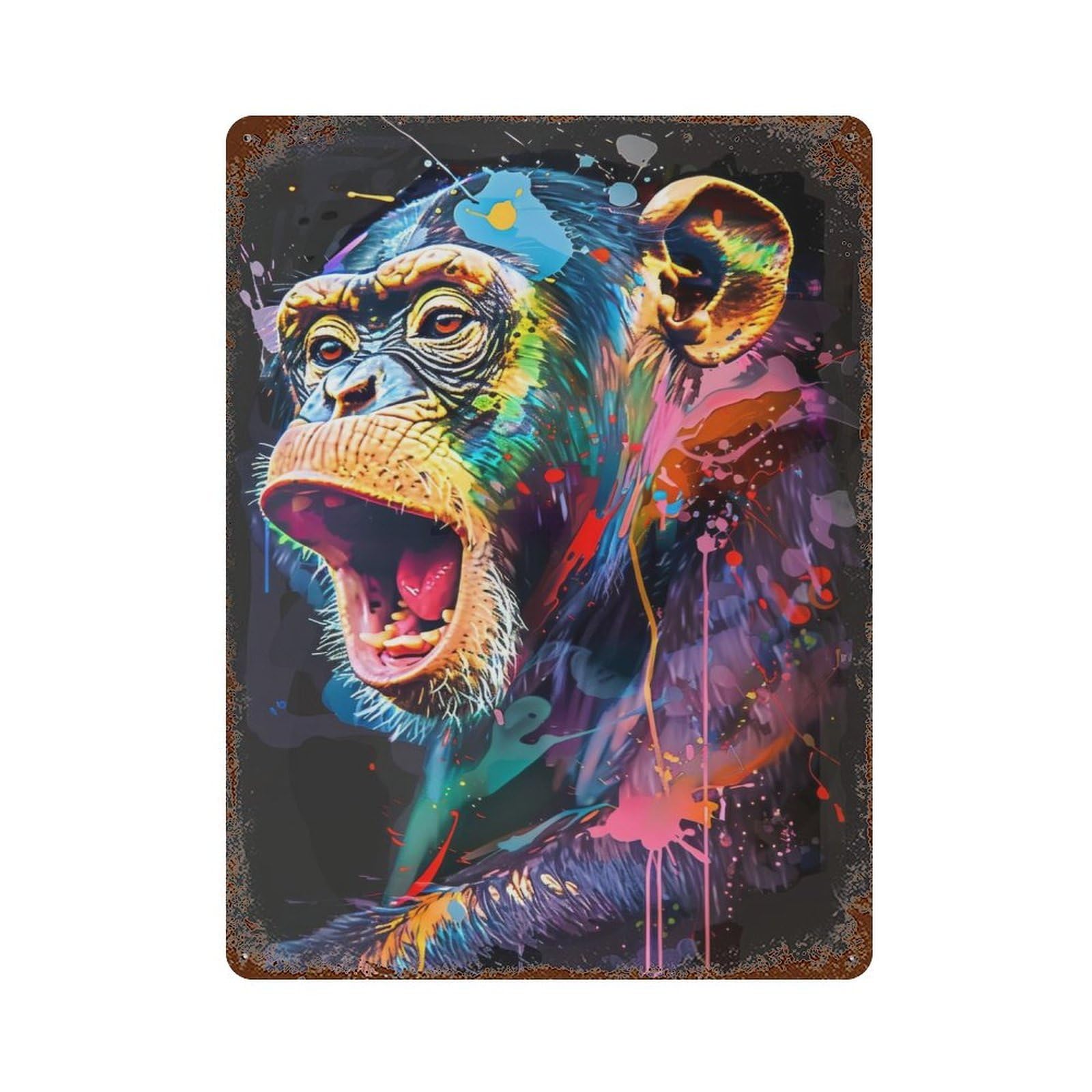 Rust Effect Monkey Popart Painting Rusty Metal Tin Sign 15.7"x11.8", Old School Wall Decor for Basement, Hobby Room And Garage Decor