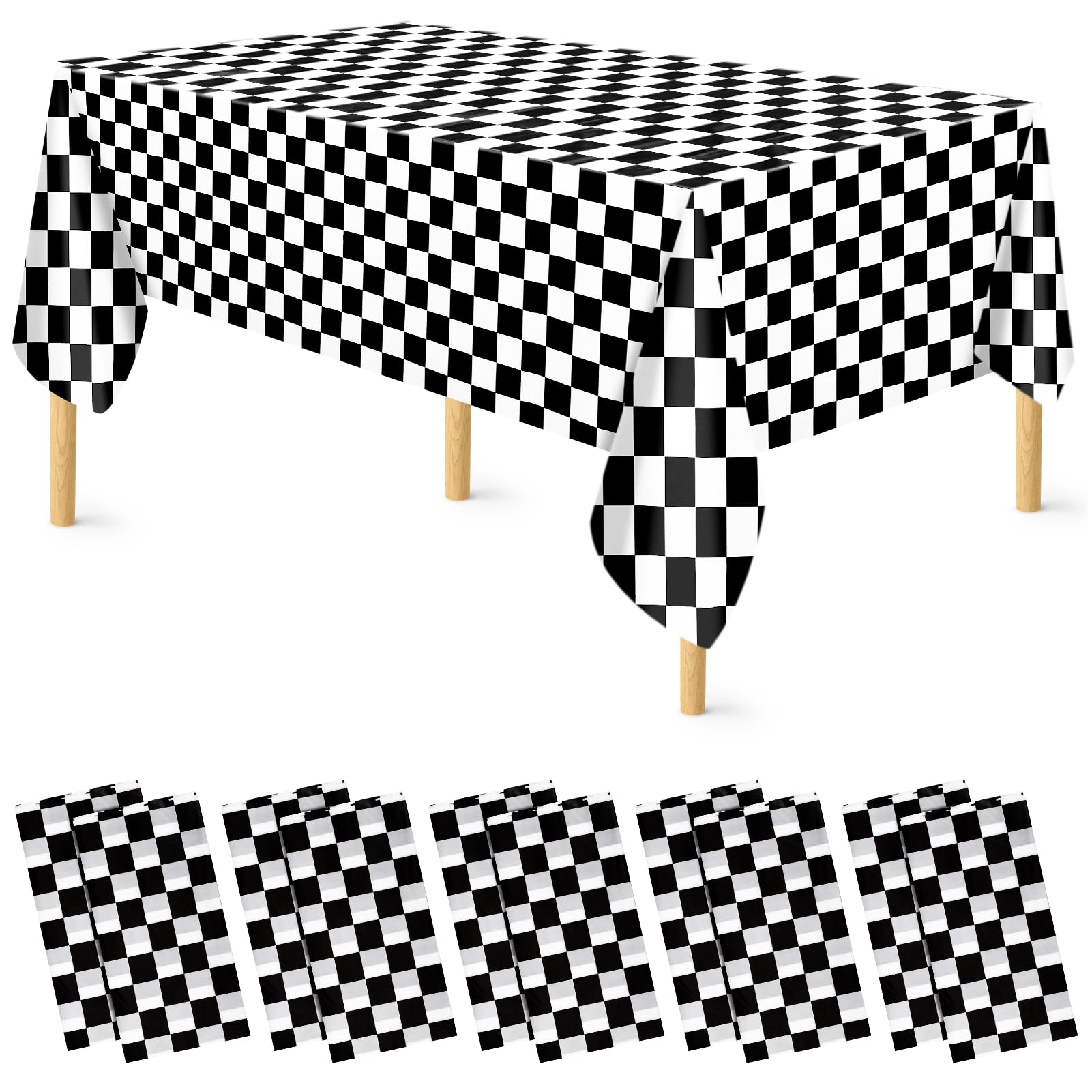 ausurme 10 Pack Disposable Table Cloth,Party Table Covers,137x274 cm Plastic Tablecloths,Rectangular Tablecloth for Indoor Outdoor Parties Wedding Birthdays Christmas (Black and White Grid)