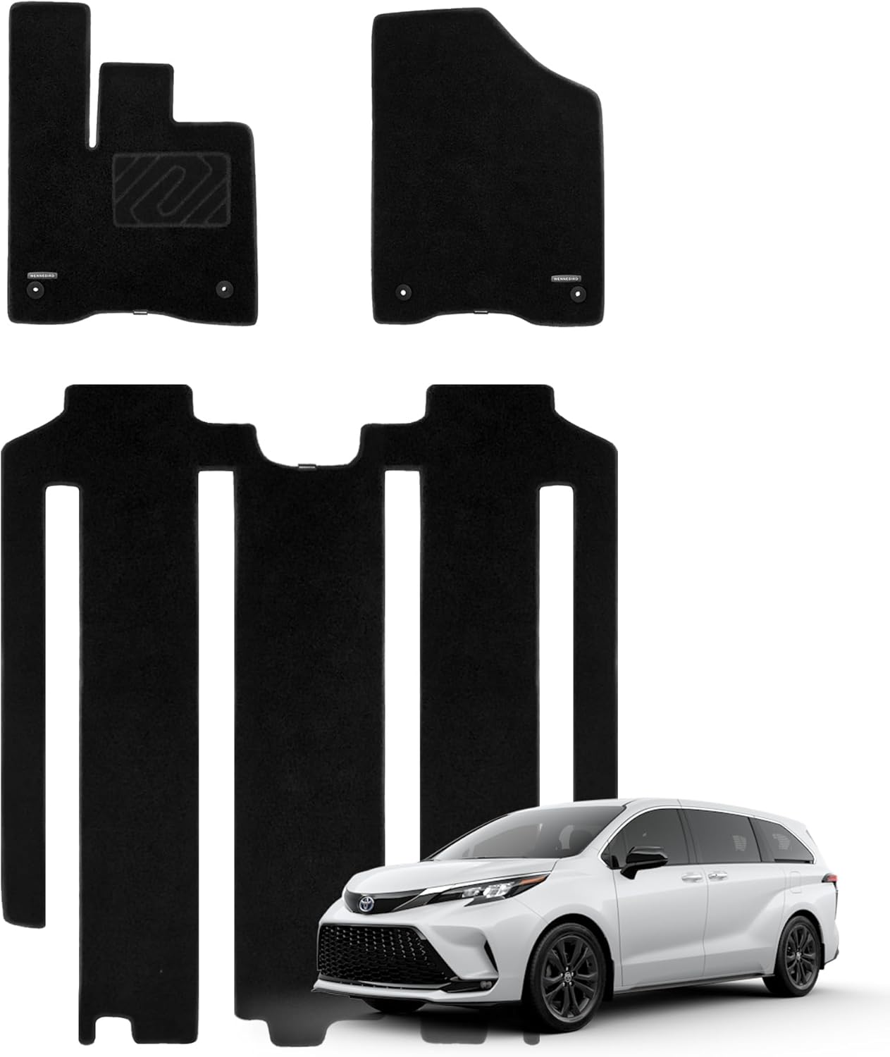 WENNEBIRD Superior Carpet Floor Mats for 2021-2025 Toyota Sienna 7 Seater (Not for 8 Seater), 0.6 Inch Thickness Rugs, Premium All Weather Anti-Slip Waterproof Floor Liners - 3pc 2021-2025 Sienna 7 Seater 3pc