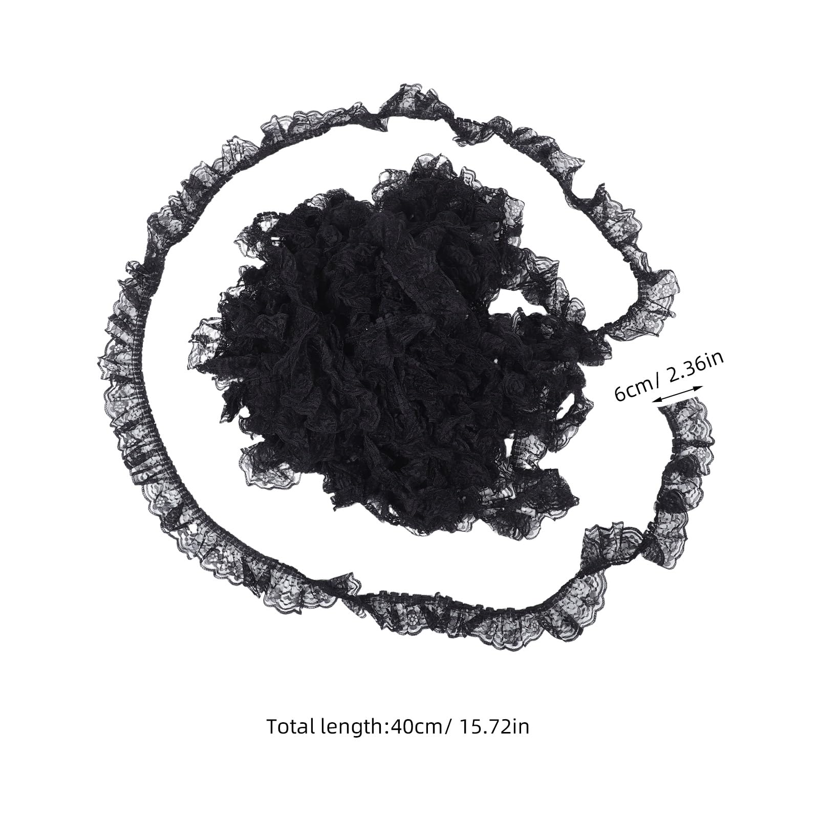 Healvian Ribete de Encaje Plisado Negro de Poliéster de 6 Cm para Coser Volantes, Adecuado para Tela de Encaje de Boda y Uso Diario Costura sin Costuras