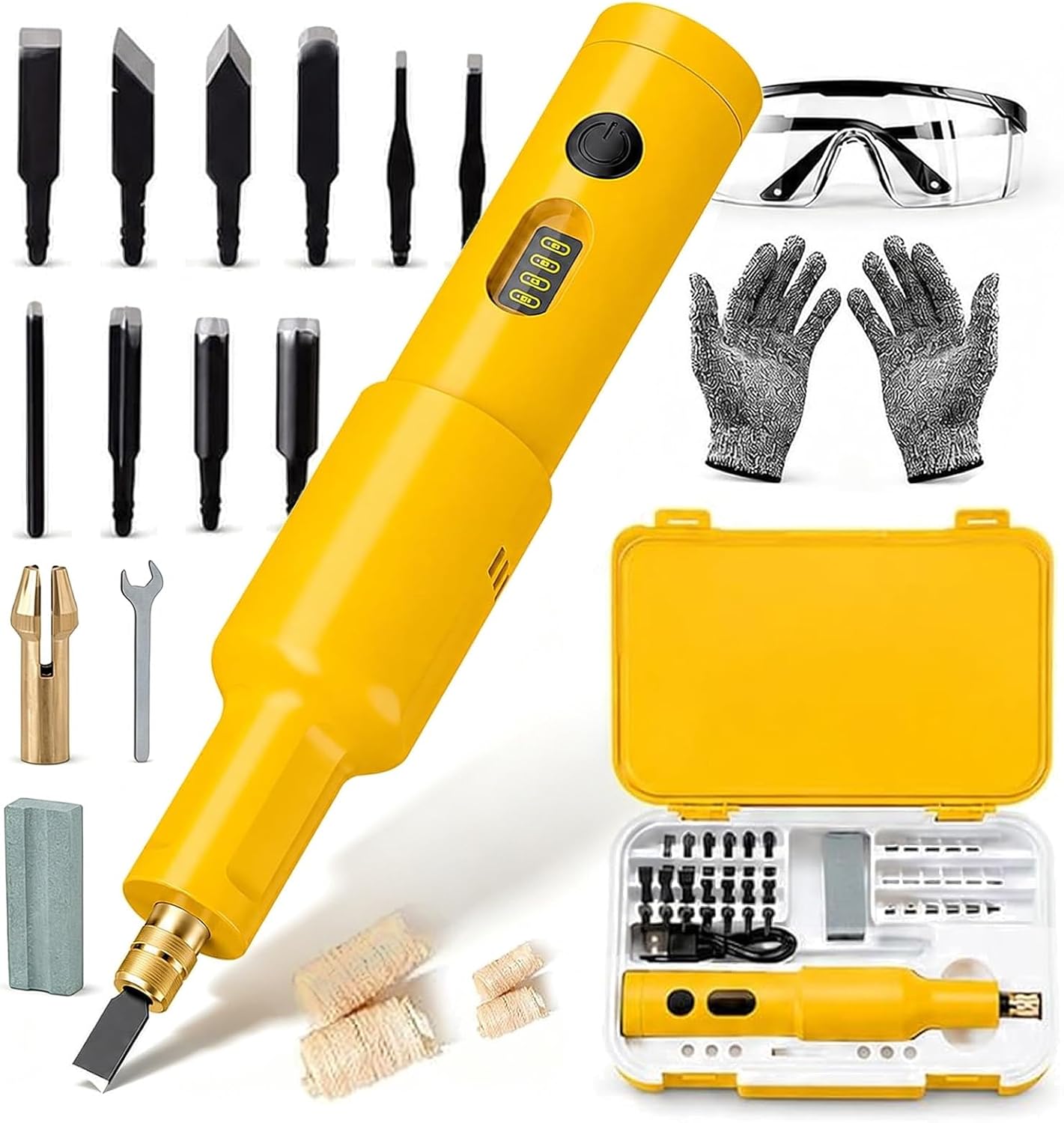 Electric Carving Tool Set, 40W Cordless Wood Carving Kit with 20 Interchangeable Chisel Blades, Rechargeable Electric Chisel for Woodworking Root Carving DIY，10 Blades