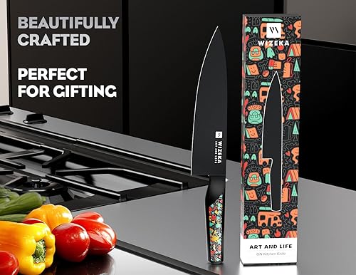 Miniatura 6 de WIZEKA Cuchillo de cocinero 8 pulgadas Cuchillo de cocina extremadamente afilado acero inoxidable de alto carbono de espiga completa cuchillo de