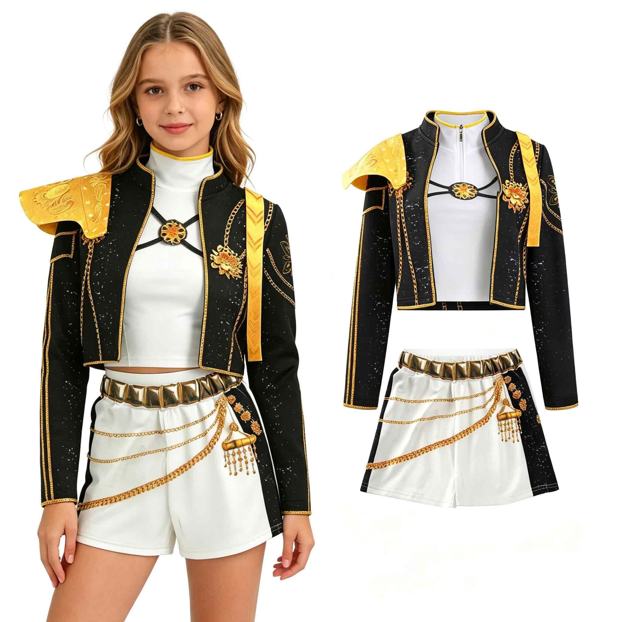 nezafly Women Anime Cosplay Costume Black Uniform Stage Outfits Set with Jacket Vest Shorts Adult Halloween Carnival Fancy Dress Birthday Party Performer Clothing