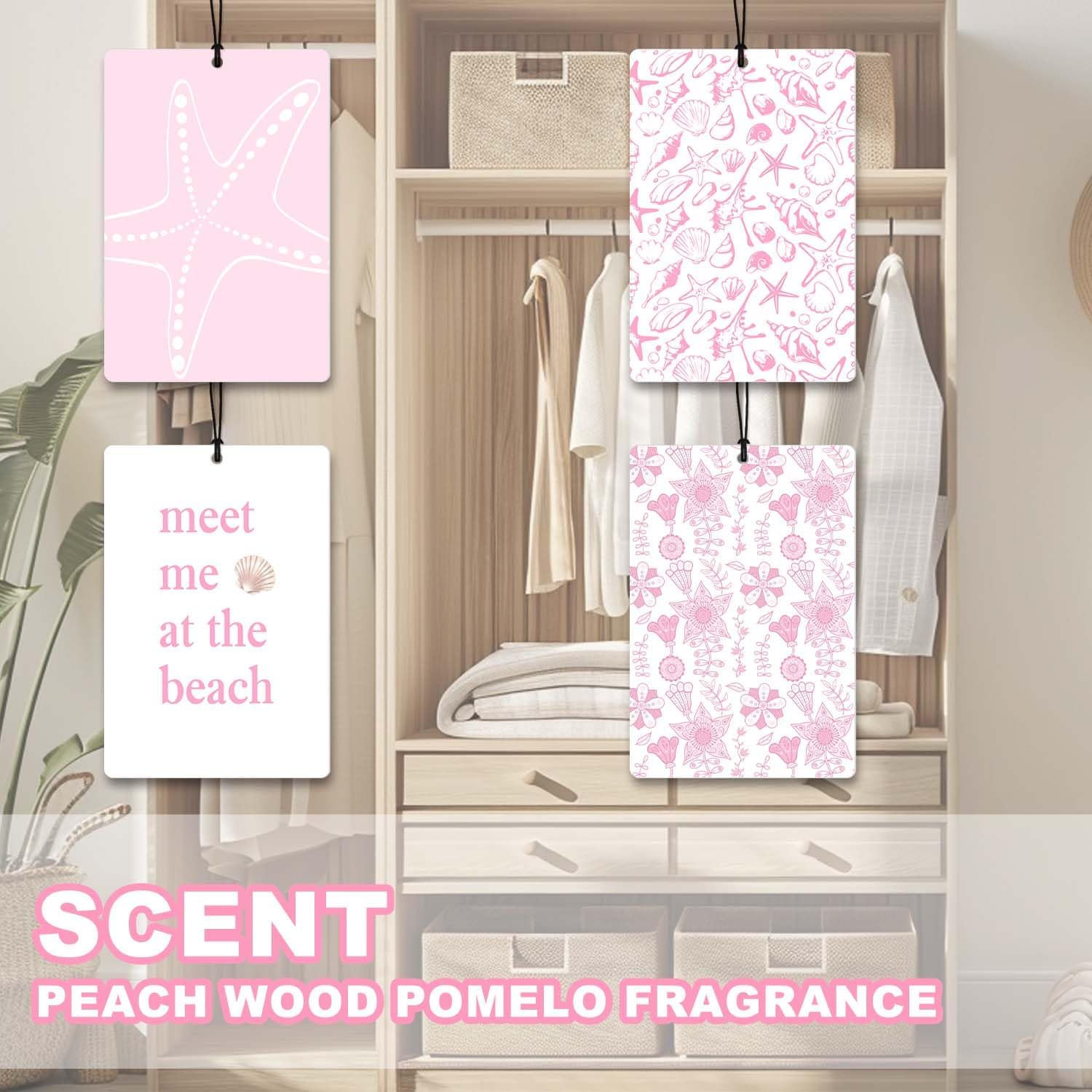 Pink Beach Car Air Freshener 4Pcs,Beachy Car Accessories,Seashell Starfish Hanging Freshies,Coastal Ocean Rearview Mirror Decor,Girly Summer Car Gifts image 5
