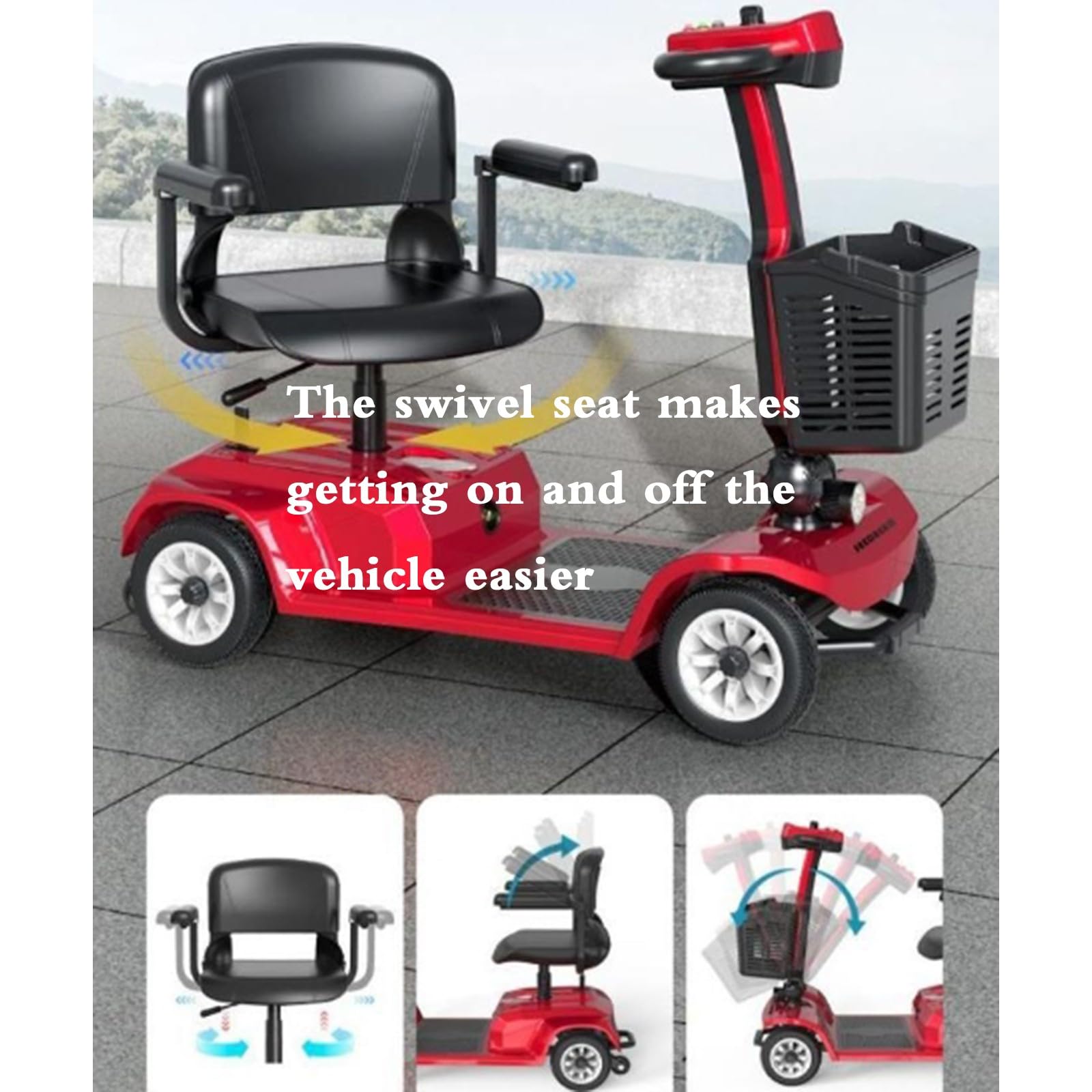 Scooters de Movilidad, Scooter de Movilidad Ligero y Plegable de 4 Ruedas - iluminación LED - Asiento cómodo - Ideal para Personas Mayores y discapacitadas