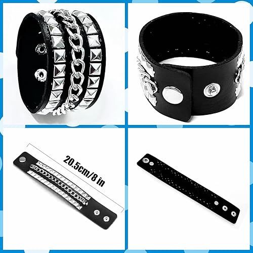 Miniatura 2 de 3 pulseras de cuero punk rock para mujer, accesorios de joyería Emo Pop de los años 80 y 90, accesorios de joyería retro con pinchos ajustables