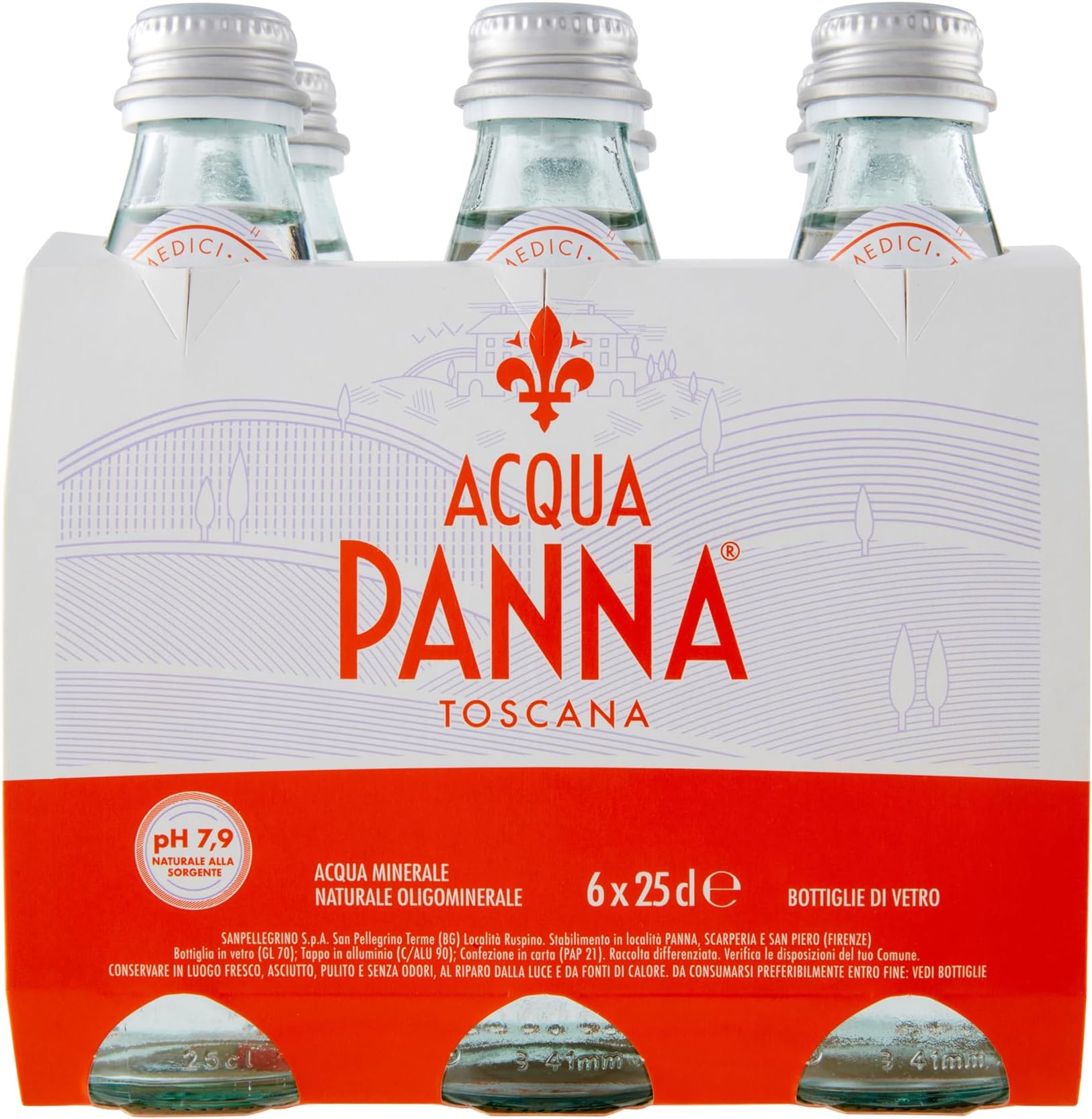 Acqua Panna Still Natural Mineral Water Glass Bottle, 6 x 250 ml