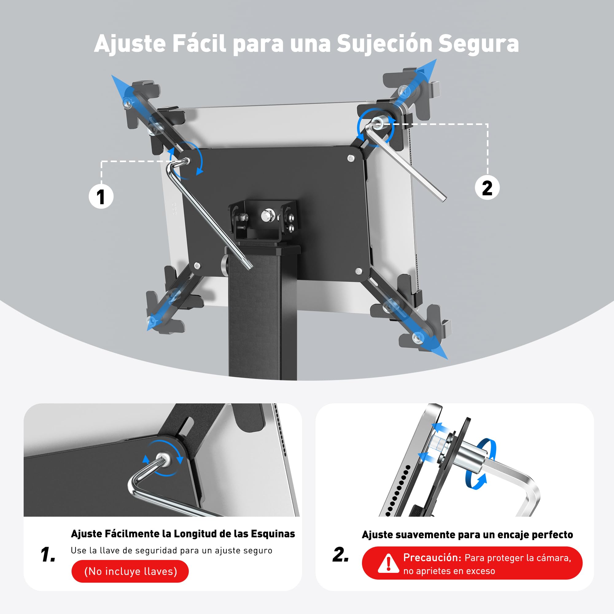 AboveTEK Soporte Antirrobo para iPad, Soporte Tablet TPV/kiosco 360° Giratorio, Altura Ajustable 21–34 cm, Compatible con tabletas 9,7–13", Base de Seguridad POS para Uso Comercial - Negro