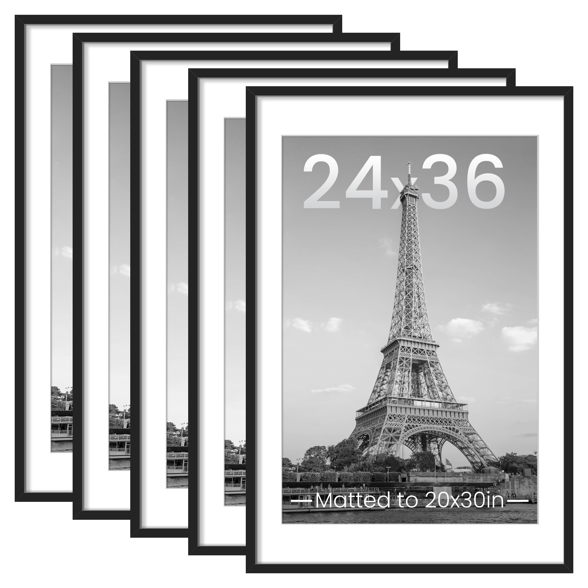 upsimples Set of 5 Picture Frames 24x36 Display Pictures 24x36 with Marialuisa or 20x30 Without Wall Gallery Black
