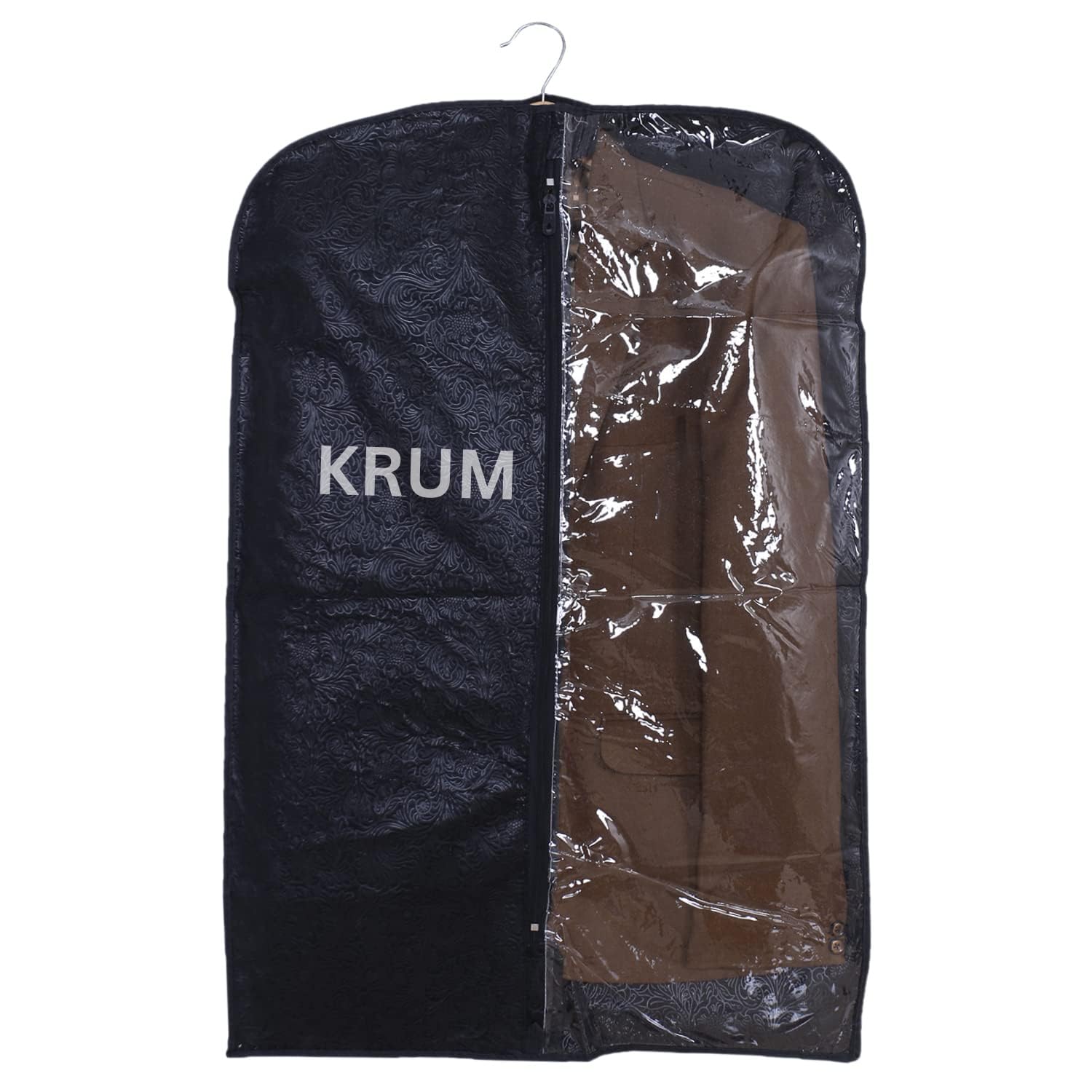 KRUM Funda no tejida para chaquetas y abrigos | Bolsa de almacenamiento de ropa media transparente con cremallera | Organizador de armario plegable en relieve para trajes y chaquetas | Café (12, negro