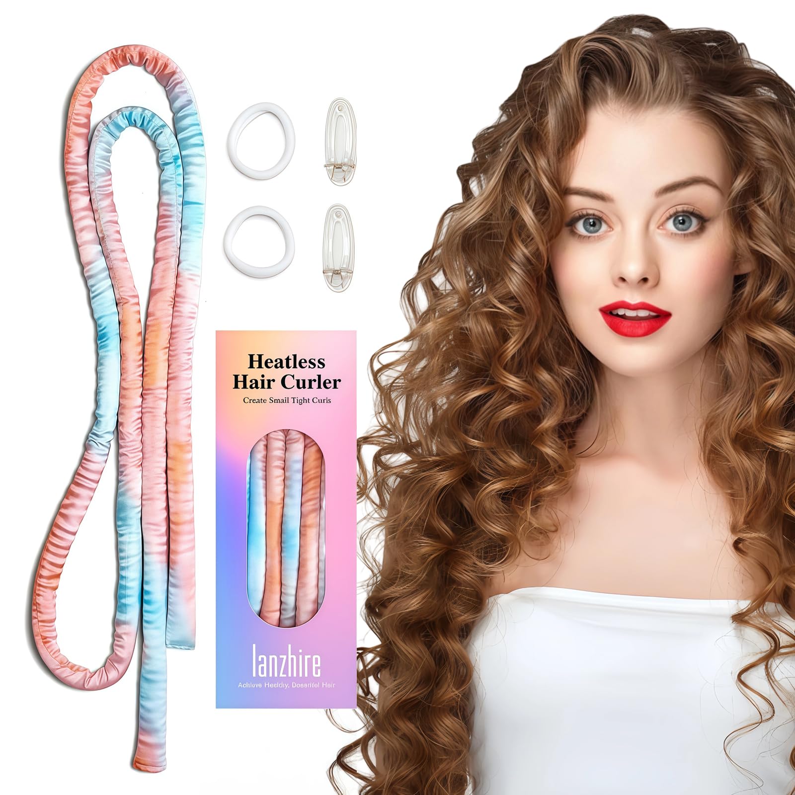 Lanzhire Piccola fascia arricciacapelli per capelli lunghi e corti, per ottenere ricci mentre dormi, arancione tye-dye