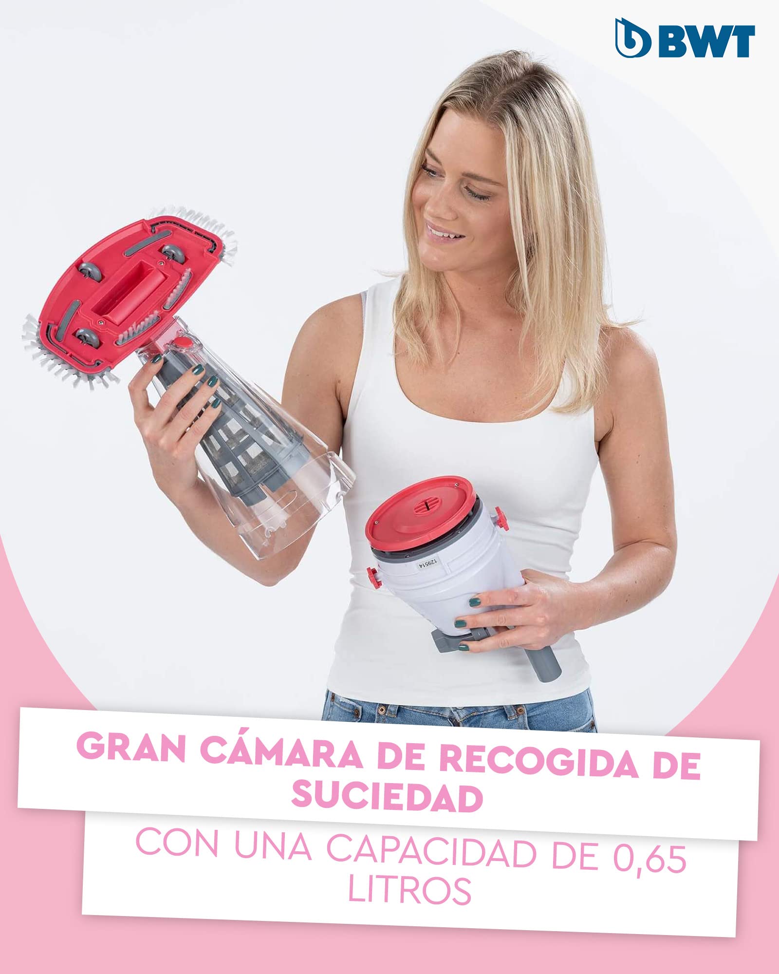 BWT Aspiradora para Piscina BC50 – Limpiador sin Cable con batería, Gran Potencia de succión para Fondo y Paredes, Filtro Integrado, Alternativa al Robot, Kit de Mantenimiento para Piscina