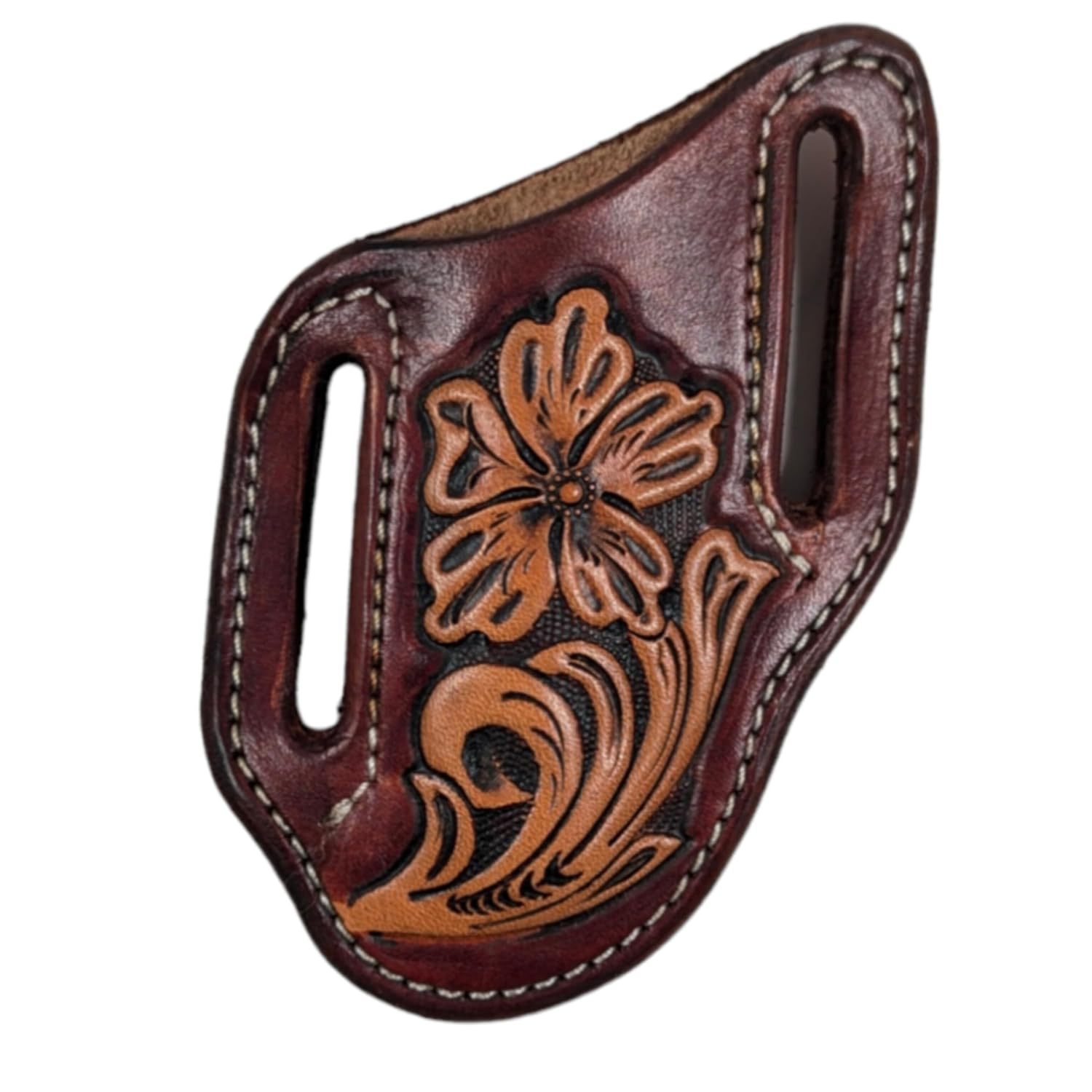 Handmade Dark Brown Leather Pancake Knife Scabbard Flower