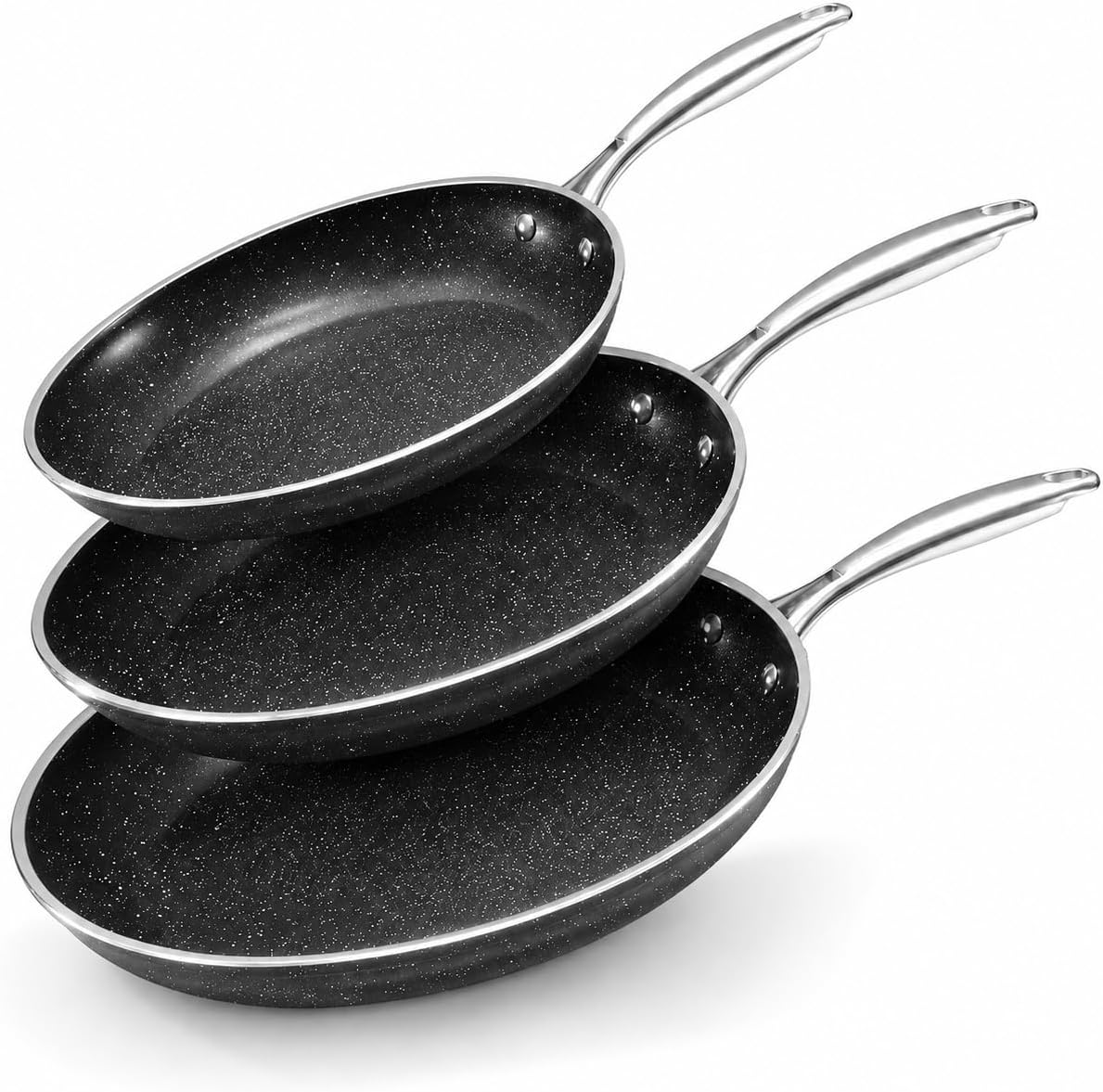 Granitestone Ceraluxe 3 Pc Ceramic Non Stick Frying Pans Set, 8/10/12 Inch