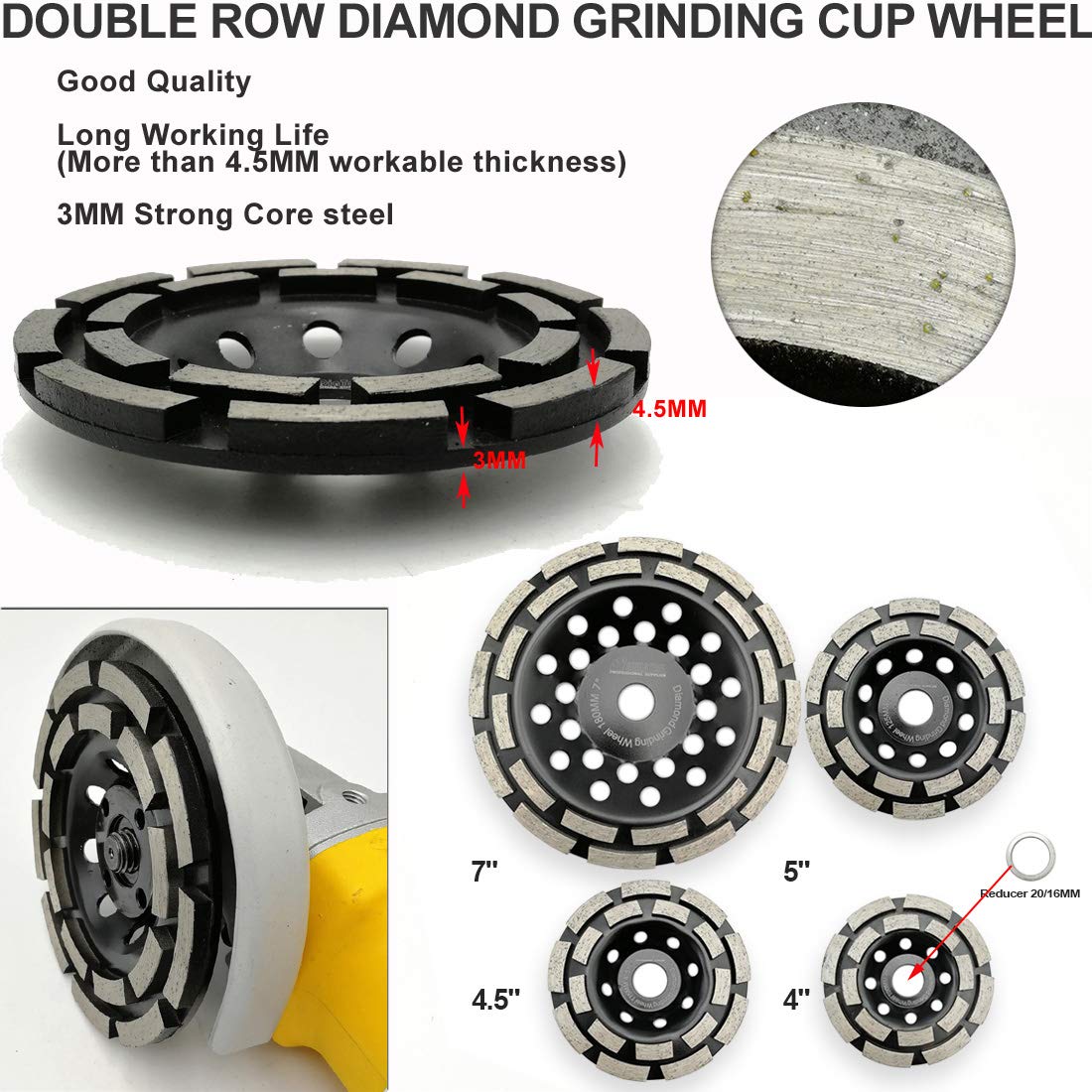SHDIATOOL Diamentowe kółko do szlifowania 2 szt. 115 mm podwójny rząd do marmuru betonu muru granitu