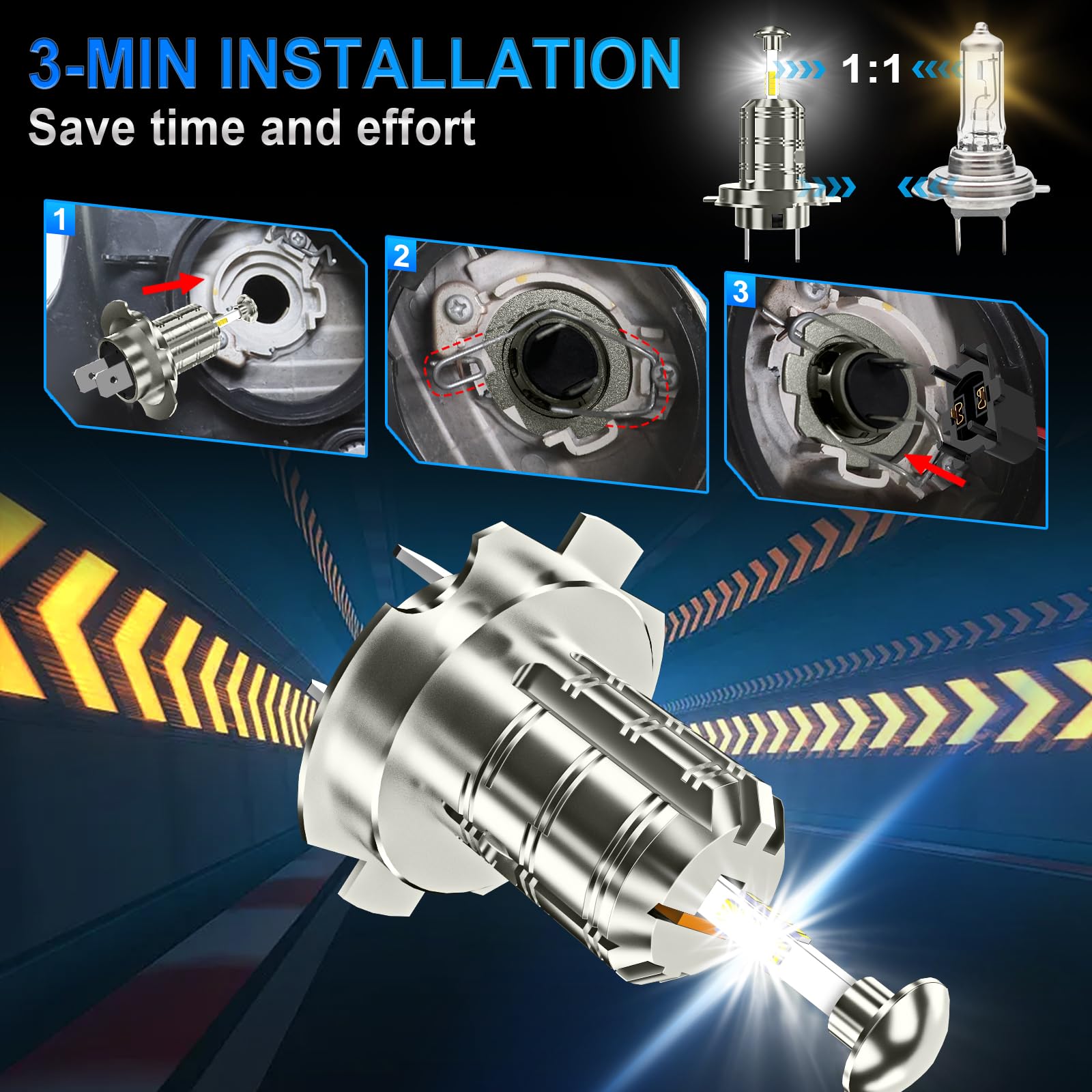 Sycreek H7 LED 360 żarówek, 120 W 30000 LM Led H7 samochód 12 V biały 6000K, zestaw reflektorów 600% super jasny zamiennik do halogenu