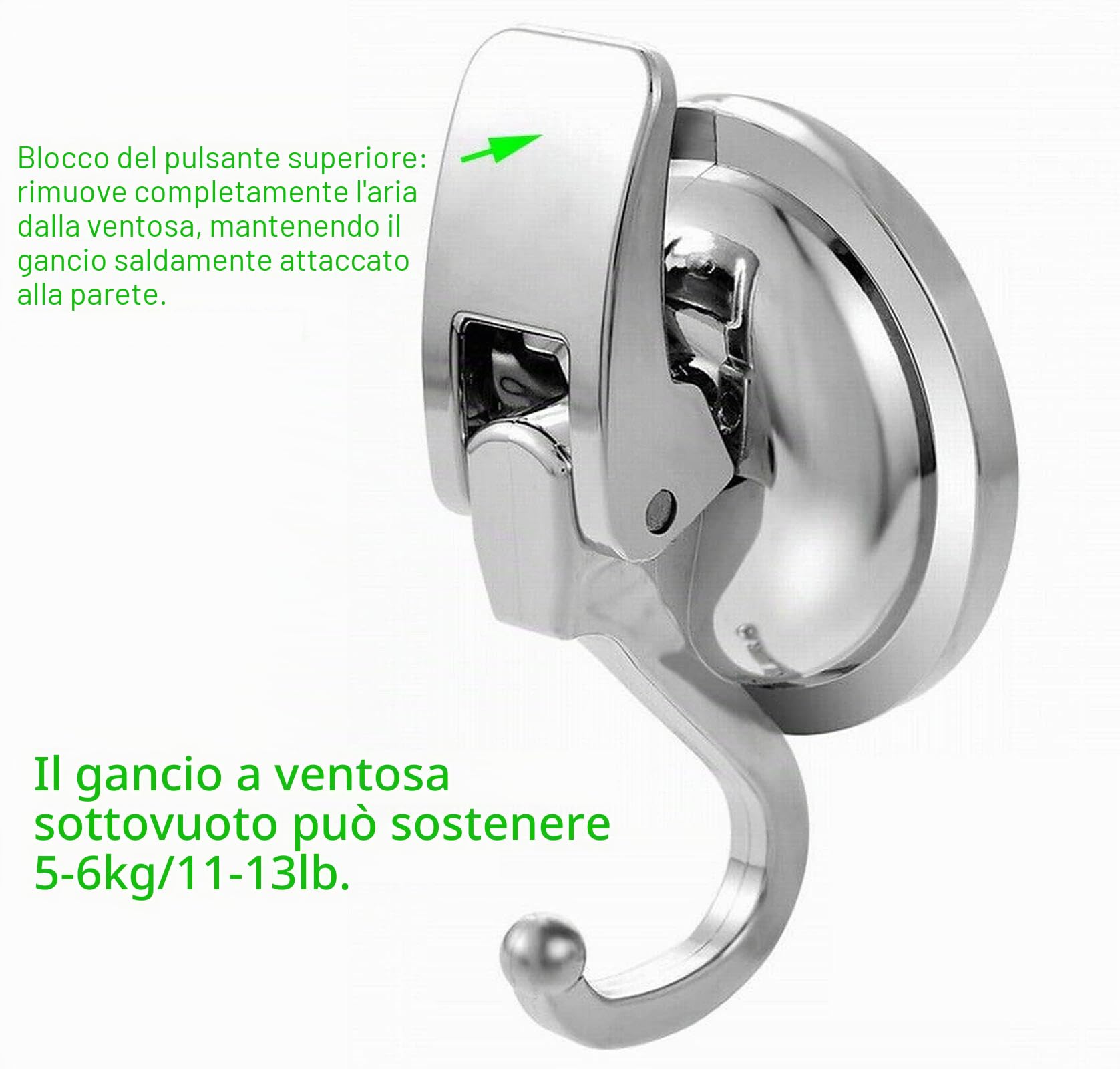 Ganci a ventosa, autoadesivi, colore argento, per cucina, bagno, finestra, vetri, specchi, per appendere asciugamani, strofinacci, confezione da 2