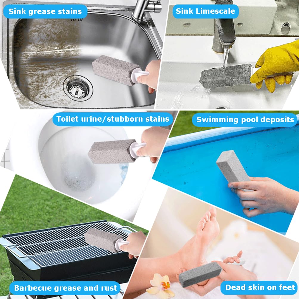 4 Pezzi Pietra Pomice Pulizia Pietra con Manico, Pietra Pulizia WC, Pietra Pomice Detergente WC per Bagno, Lavandino, Cucina, Grill, Grate, Piscina e molto altro Pulizia Domestica Macchie Profonde