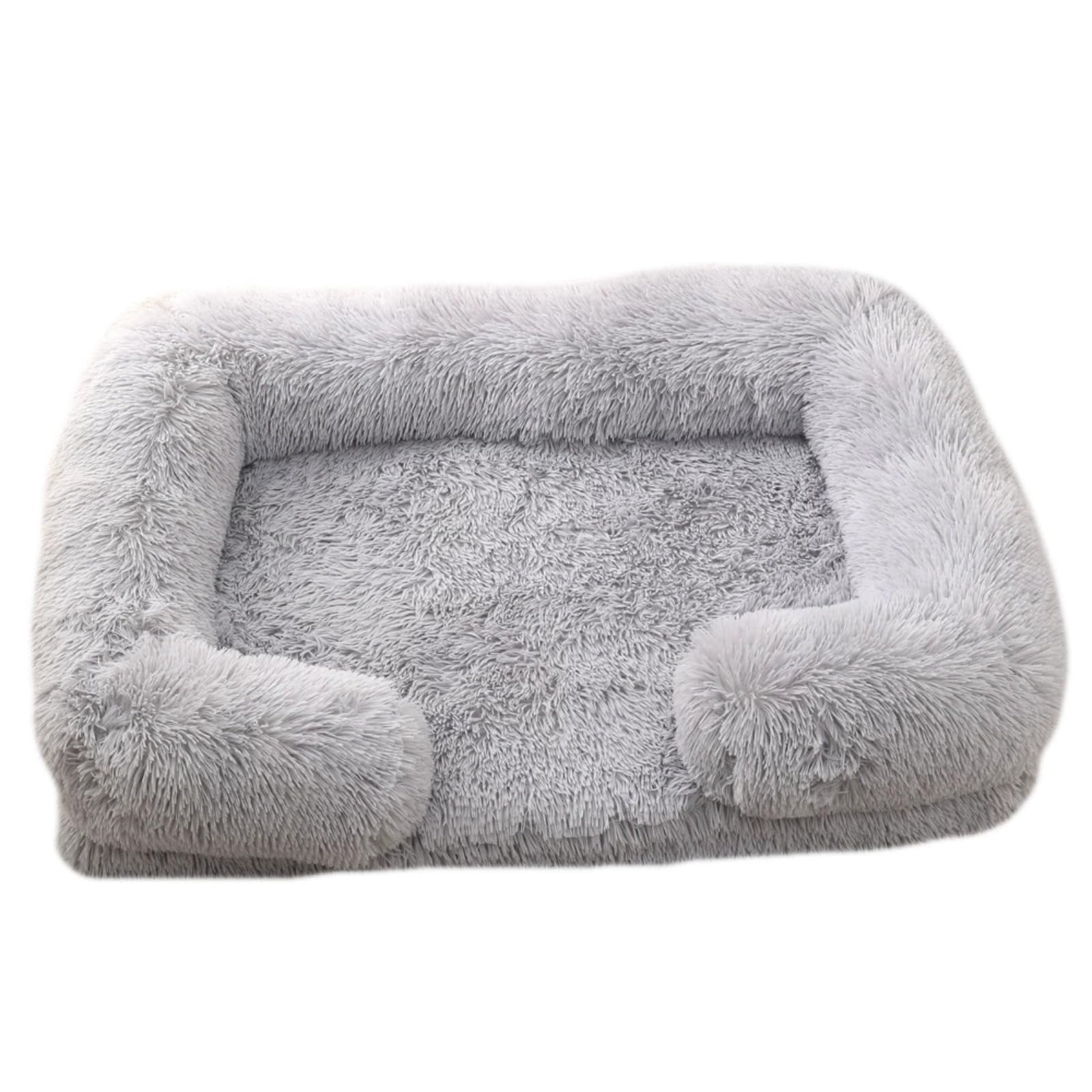 Mateju Plush Pet Bed Rectangle, Fluffy Pet Cushion Thick Warm Soft Plush Dog Cat Bed for Indoor Calming Puppy Kitten Petbed with Non Slip Bottom, Removable Washable (Light Gray,M 57x45cm)