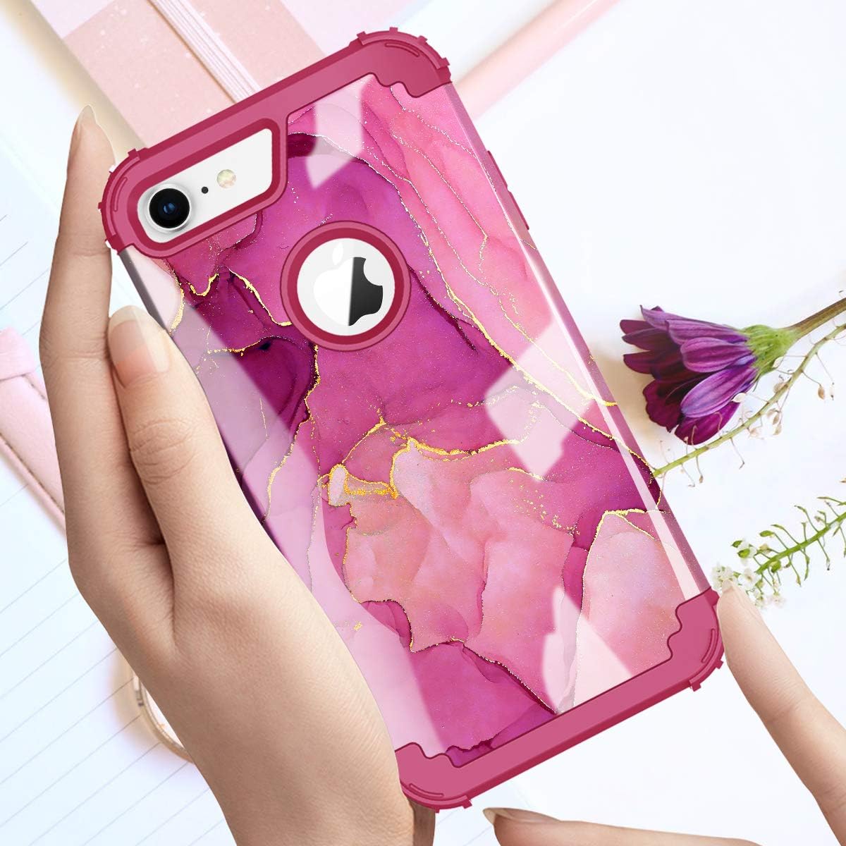 Hocase iPhone 8 Case iPhone 7 Case, Shockproof Protection Heavy Duty Hard Plastic+Silicone Rubber Bumper Full Body Protective Case for iPhone 8, iPhone 7 (4.7-Inch Display) - Purple Marble
