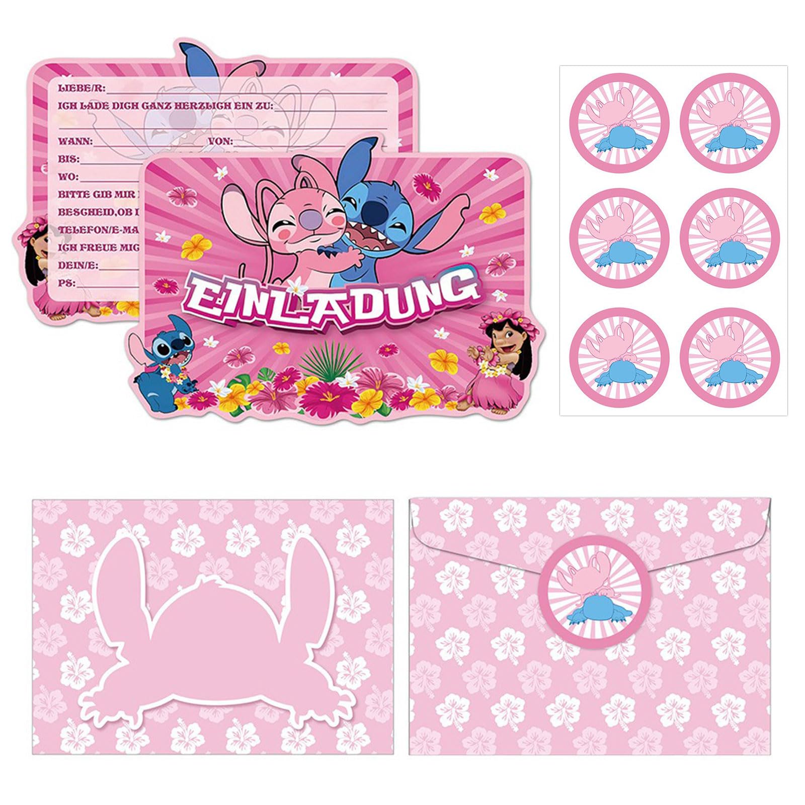 DaengGeGe Stitc Einladungskarte Geburtstag(Deutsch), Einladungskarten für Kinder, 12 Einladungskarten + 12 Umschläge + 12 Aufkleber, Geburtstagseinladungen für Junge und Mädchen