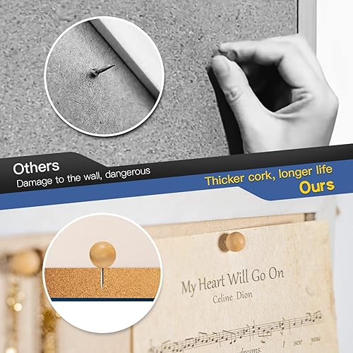 Miniatura 10 de Miratino 2 tablones de anuncios de 16 x 11 pulgadas, tableros de corcho de lino negro para paredes con marco negro, tablero de visión para