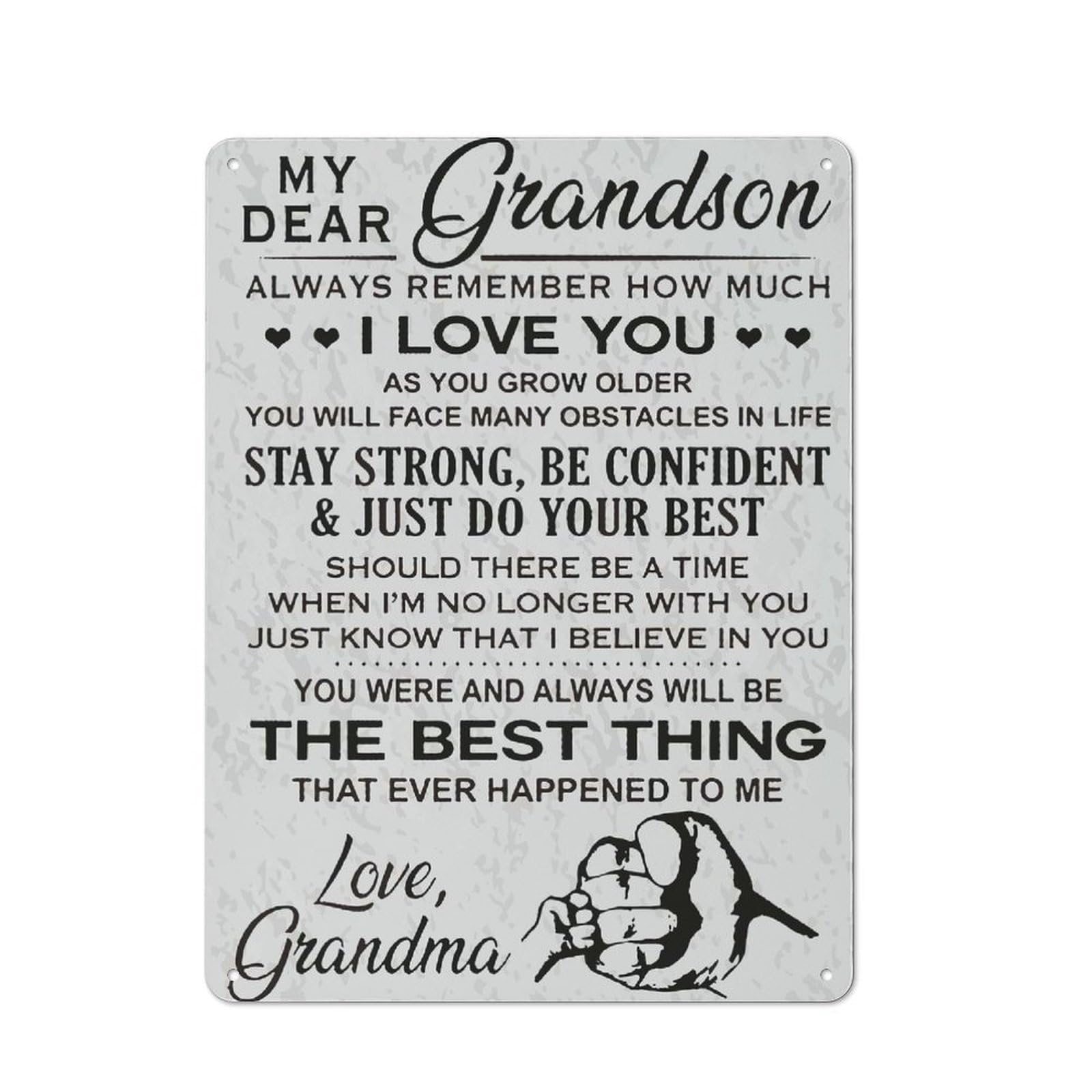 Vintage Tin Sign 40x30cm with My Dear Grandson Grandma for Home Bar Wall, Metal Sign Decor for Home Bars And Entertaining Spaces