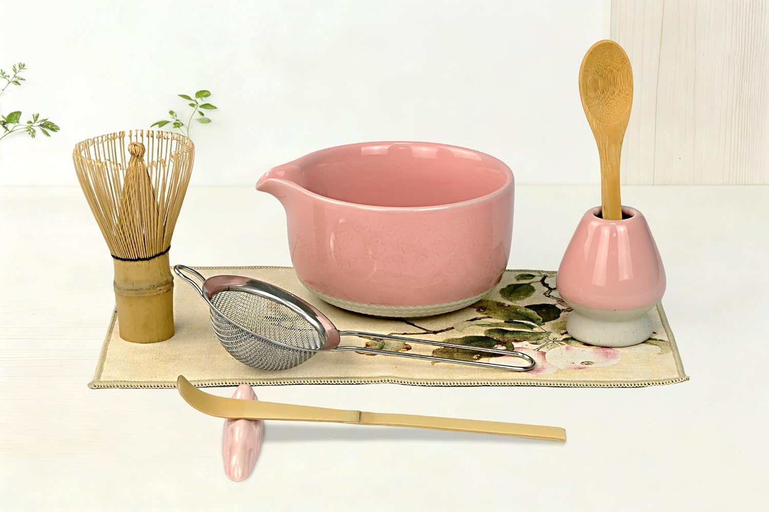 Matcha Whisk Set with Ceramic Bowl, Bamboo Whisk & Scoop, Holder, Matcha Sifter, Scoop Rest, Sakura Cloth – Matcha Kit for Tea Ceremony & Matcha Lovers (Turquoise)