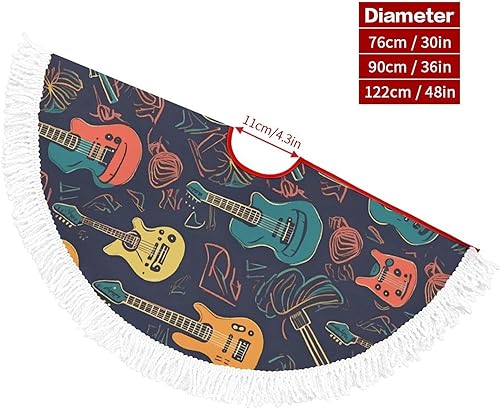 Miniatura 2 de Guitarra Pattern Christmas Tree Skirt with Tassels Winter Holiday Tree Mat Decoration Xmas Tree Skirts Christmas Ornament for Home Seasonal Decor