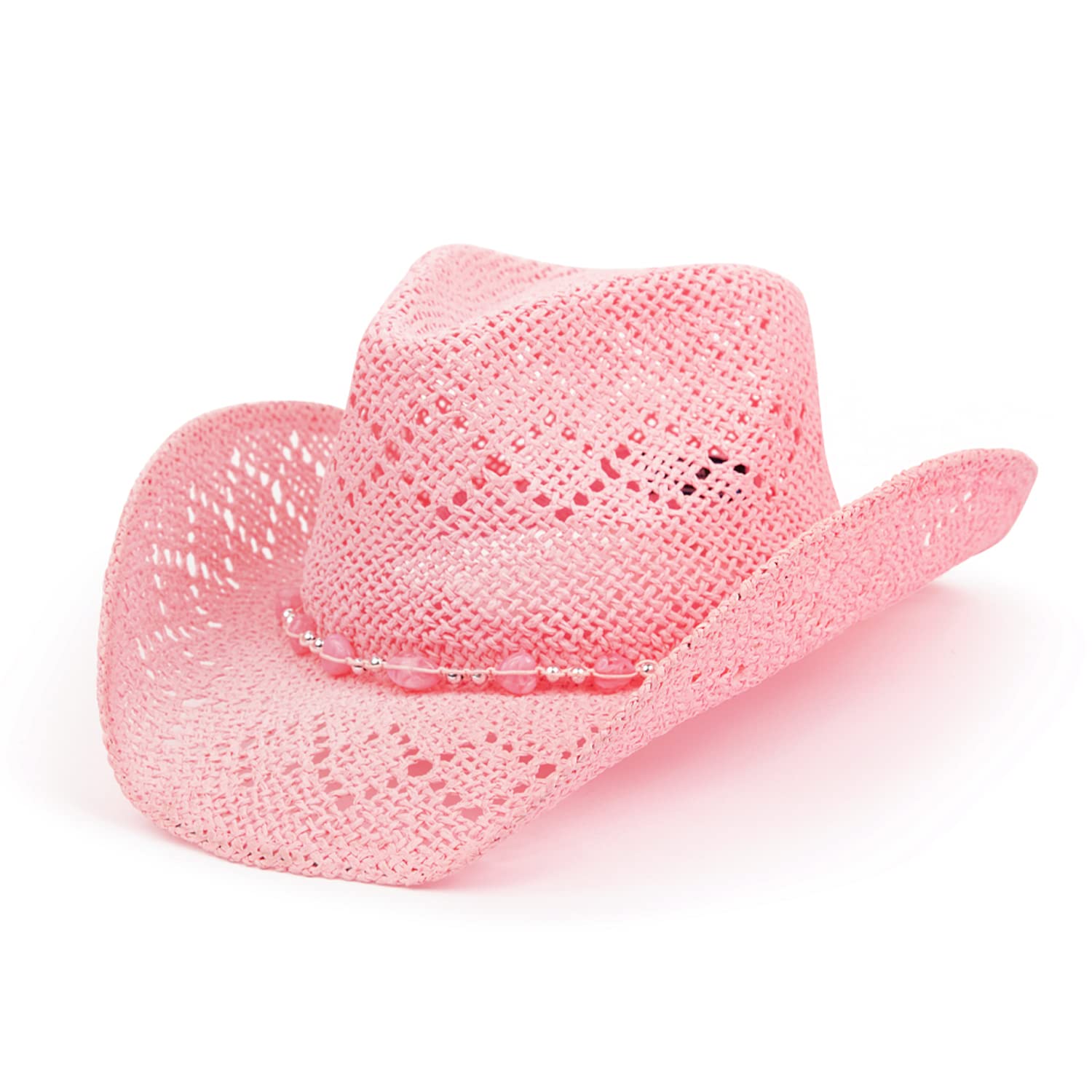 TOVOSO Straw Pink Cowgirl Hat for Women, Shapeable, Spring and Summer Pink Cowboy Hat, Style 1 - Light Pink, One Size