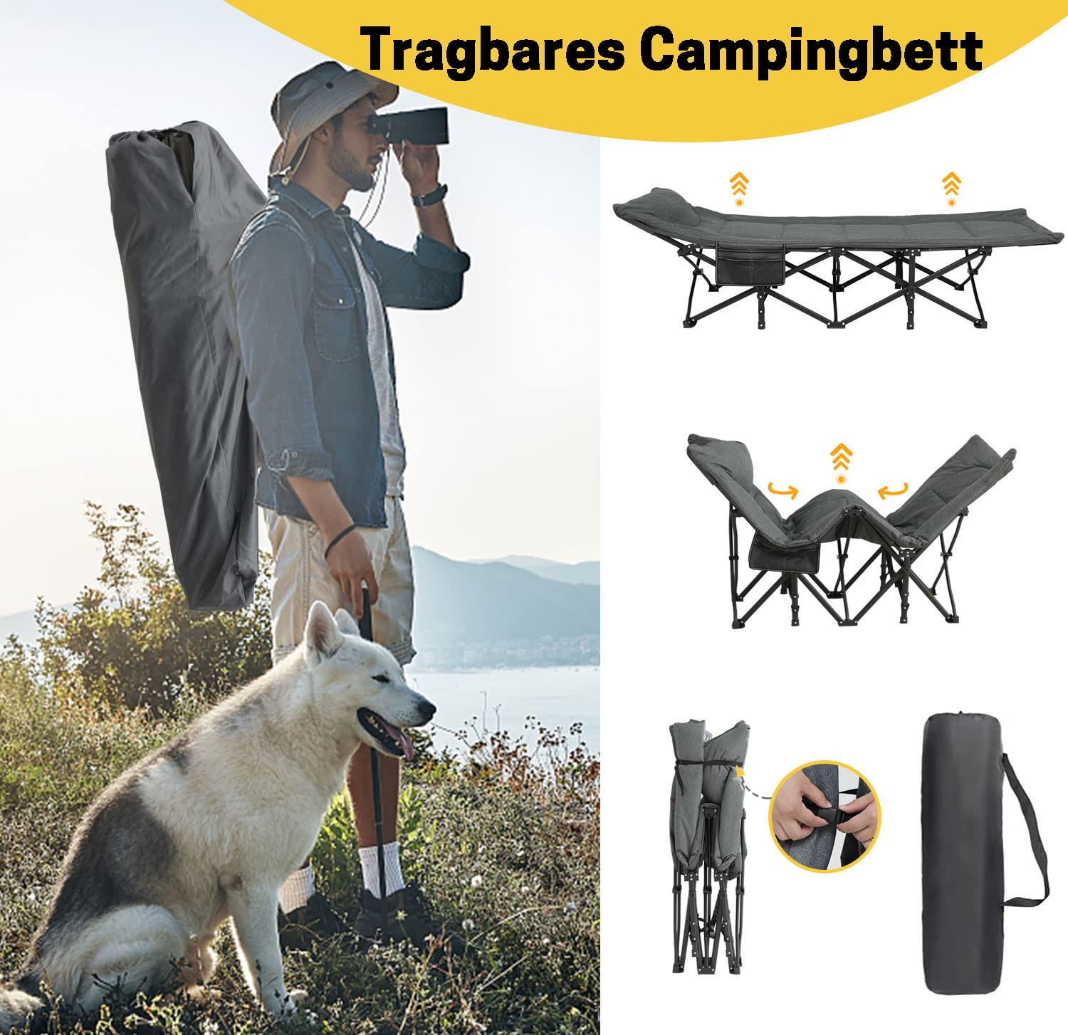 ATORPOK SHOP Letto da campeggio pieghevole, pieghevole, fino a 200 kg, per interni, esterni, spiaggia e giardino