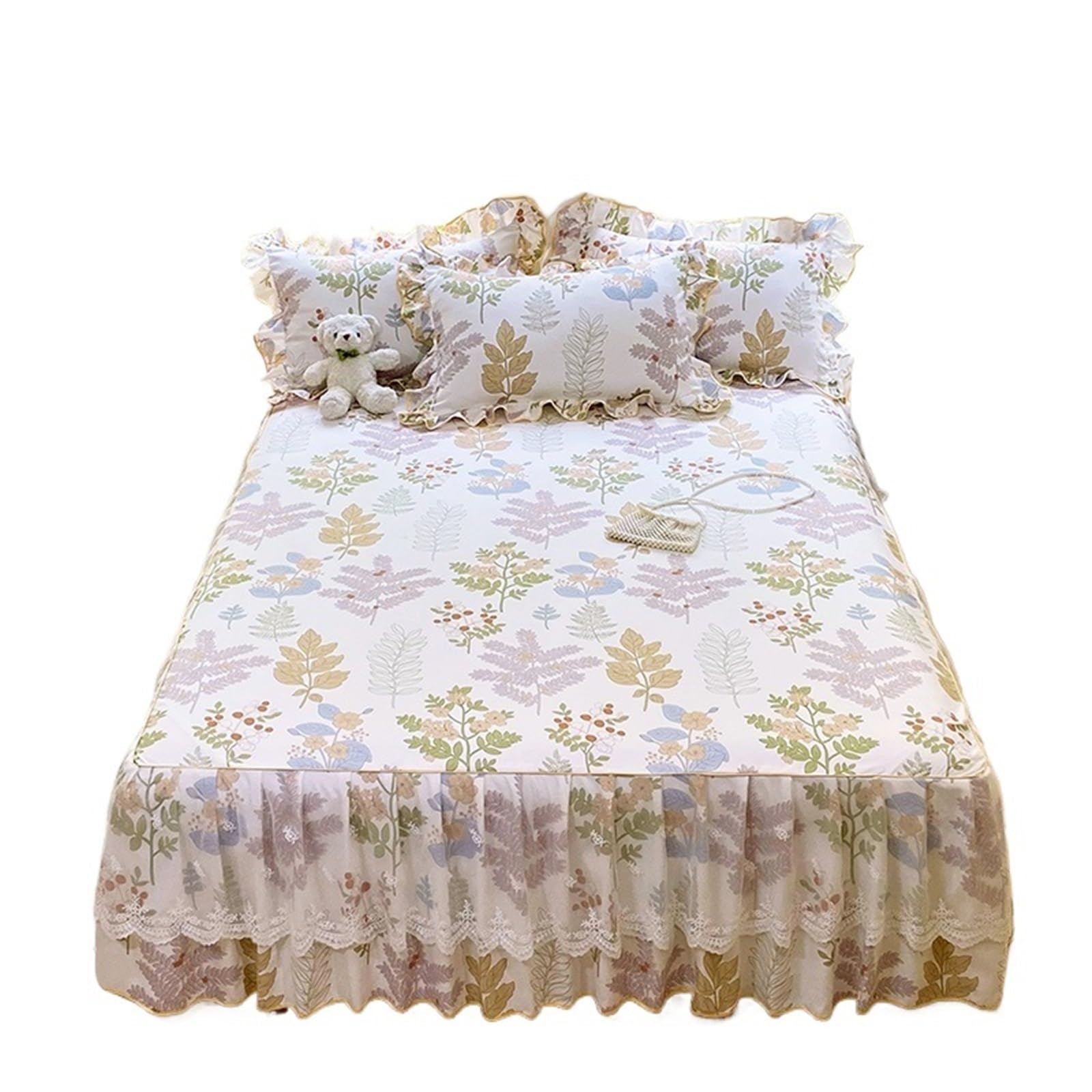 Ruffled Bed Skirt 1pc Bed Skirt Floral Style Bedspread Ruffles Cover Single/Queen/King Size Mattress Protector (No Pillowcase)(Color-06,King 180x200cm 1pc)