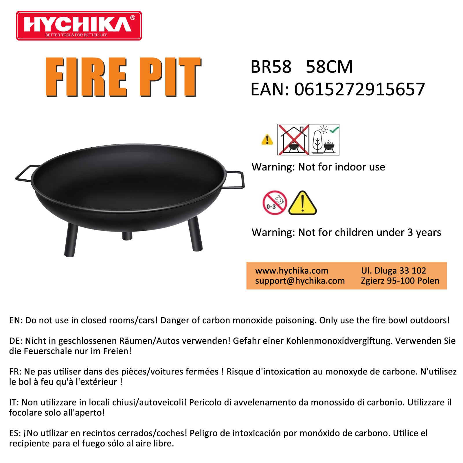 HYCHIKA Ciotola antincendio 58 cm focolare da giardino