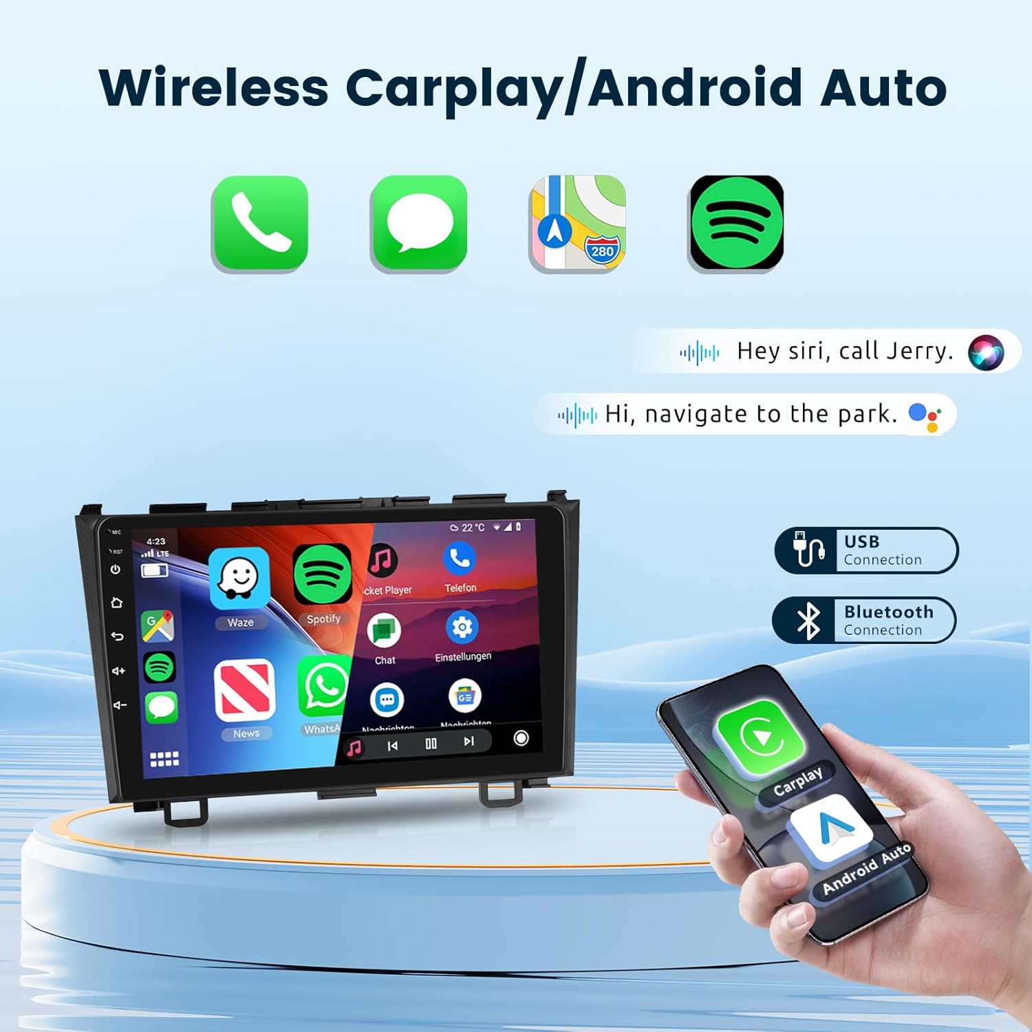 2G+64G Car Radio Stereo for Honda CRV 2007-2011 with Wireless CarPlay Android Auto, 9 Inch IPS Touch Screen Android 15 GPS 5Ghz-WiFi EQ Bluetooth SWC AHD Backup Camera