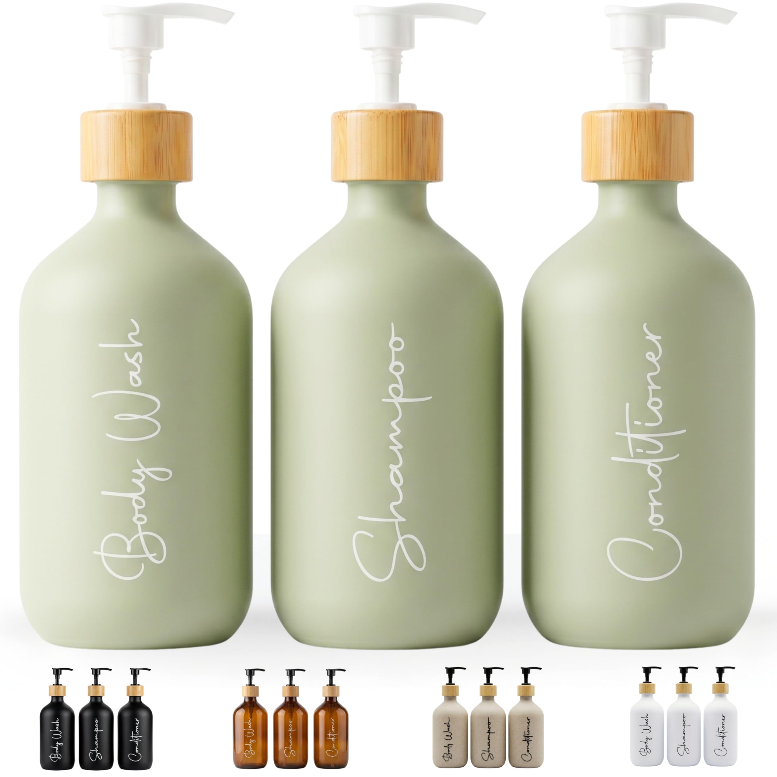 Dispensador Jabon Baño Verde Matcha 500ml Set de 3 Botes para Gel y Champu Acondicionador Embudo para Rellenado Este Dosificador Jabon Baño es Elegante practico y mantendra su Ducha ordenada