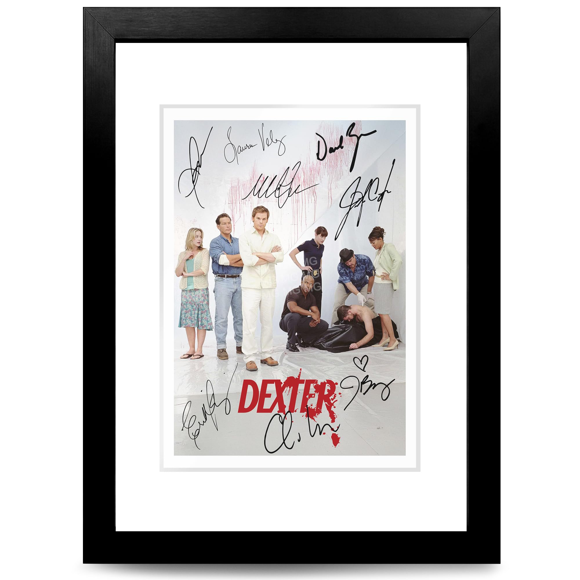 Mounted Gifts Trading A4 Black Framed & Mounted Dexter Cast Signed A4 Poster Photo Print Framed Autograph Gift Tv Show Michael C. Hall, Jennifer Carpenter (A4 Black Framed & Mounted)
