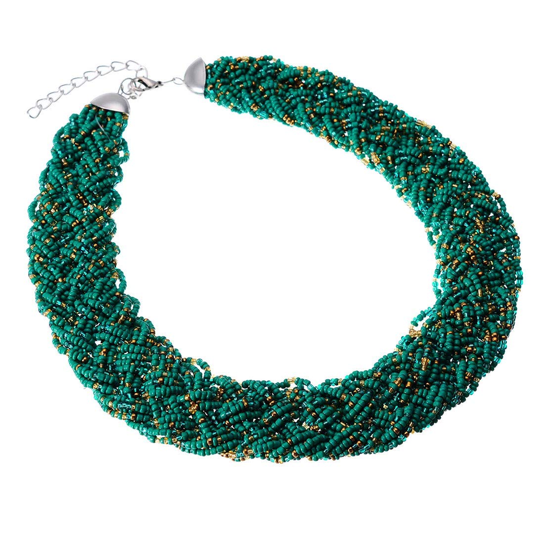 Fashion Chain Choker Collar Necklace Water Drop Olivary Resin Beads Bib Statement Chain Necklace (Jewelry Set)