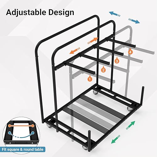 Miniatura 5 de Carrito de mesa plegable con soporte para silla plegable, carrito de mesa redondo 2 en 1 con ruedas giratorias, capacidad de peso de 1000 libras