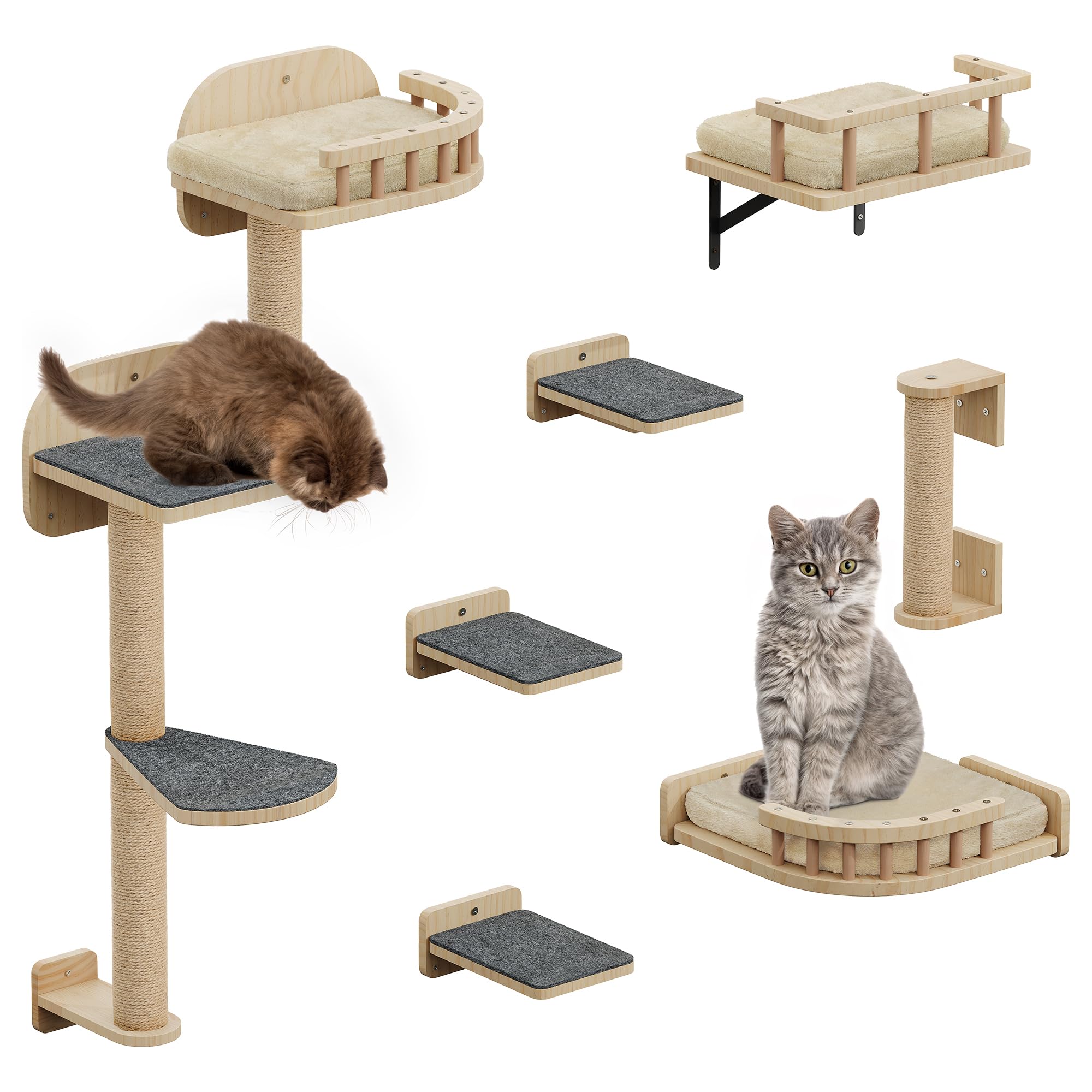 YITAHOME Juego de Muebles de Gato de Madera, Muebles para Gatos con árboles rascadores, Plataforma esquinera, Subir escaleras y Cama para Gatos, para Dormir y Jugar