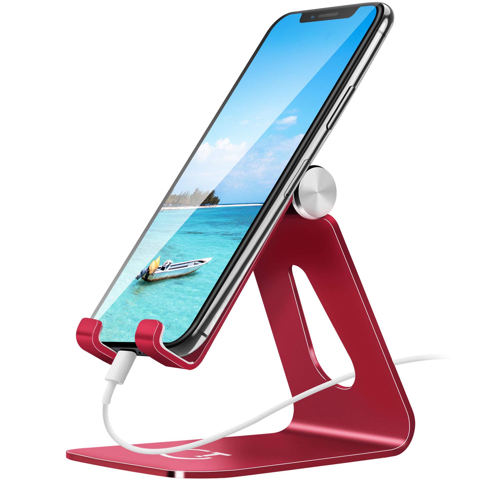 Gritin Phone Stand, Adjustable Phone Holder Stand Dock - Full Aluminum Desktop Holder Stand for iPhone 14, 14 Plus, 14 Pro, 13, 13 Pro Max, 12 Mini, 12 Pro Max, 11 Pro, XR X, HUAWEI, Galaxy- Red