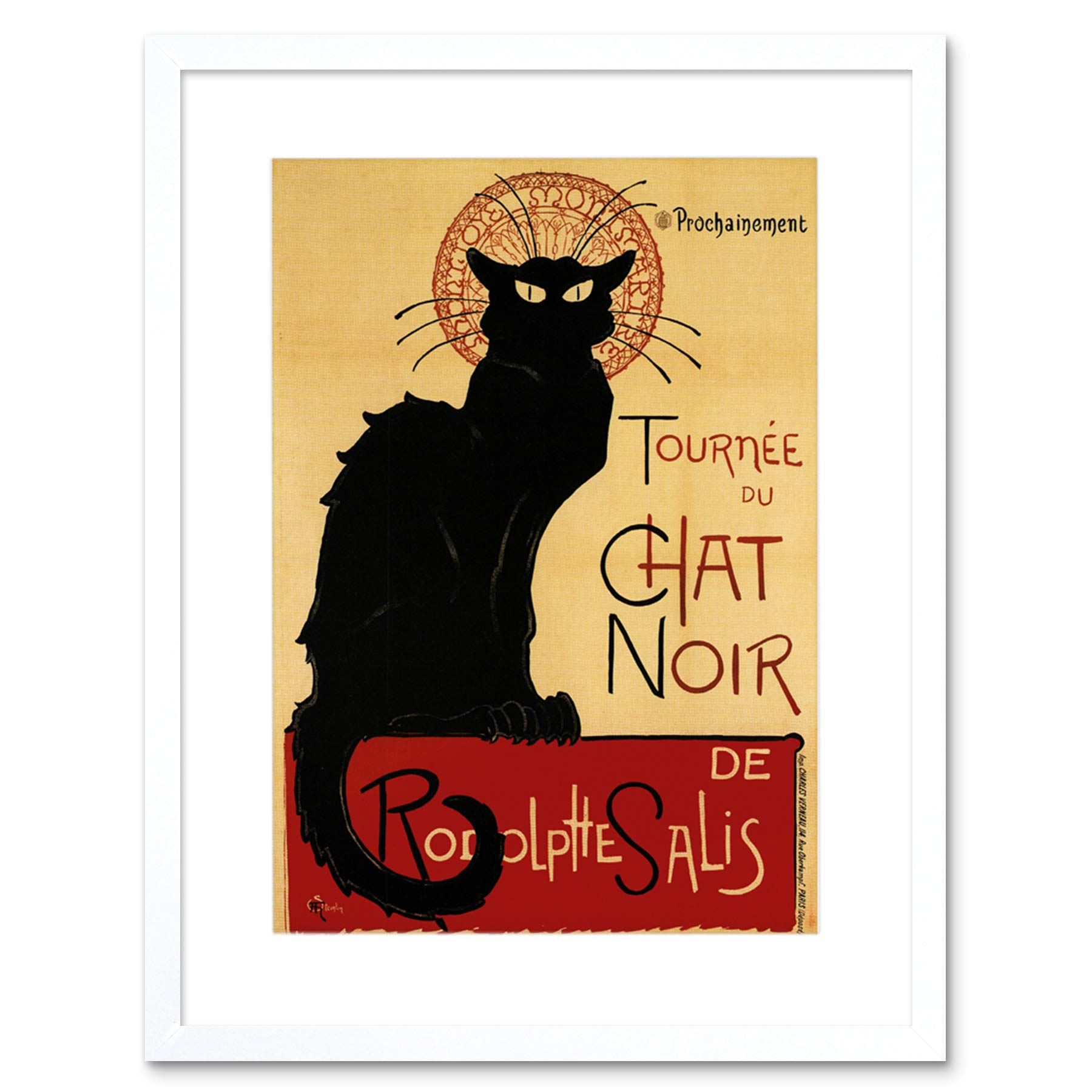 Wee Blue Coo Black Cat Chat Noir Rodolphe Salis Paris France Vintage Framed Wall Art Print
