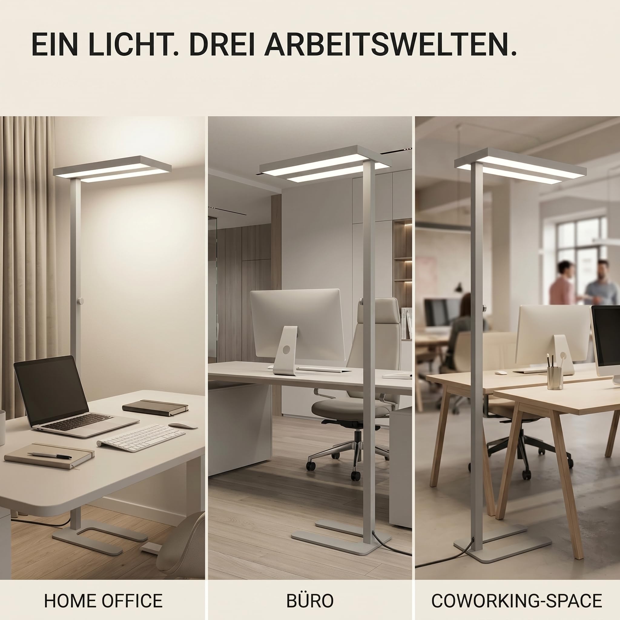 LED Büroleuchte Stehleuchte Arbeitsplatzleuchte für das Arbeitszimmer Bürolampe aus Alu, dimmbar, 4.000K Neutralweiß, 8.000lm, 60W, UGR< 19 blendfrei, Up & Down (grau)