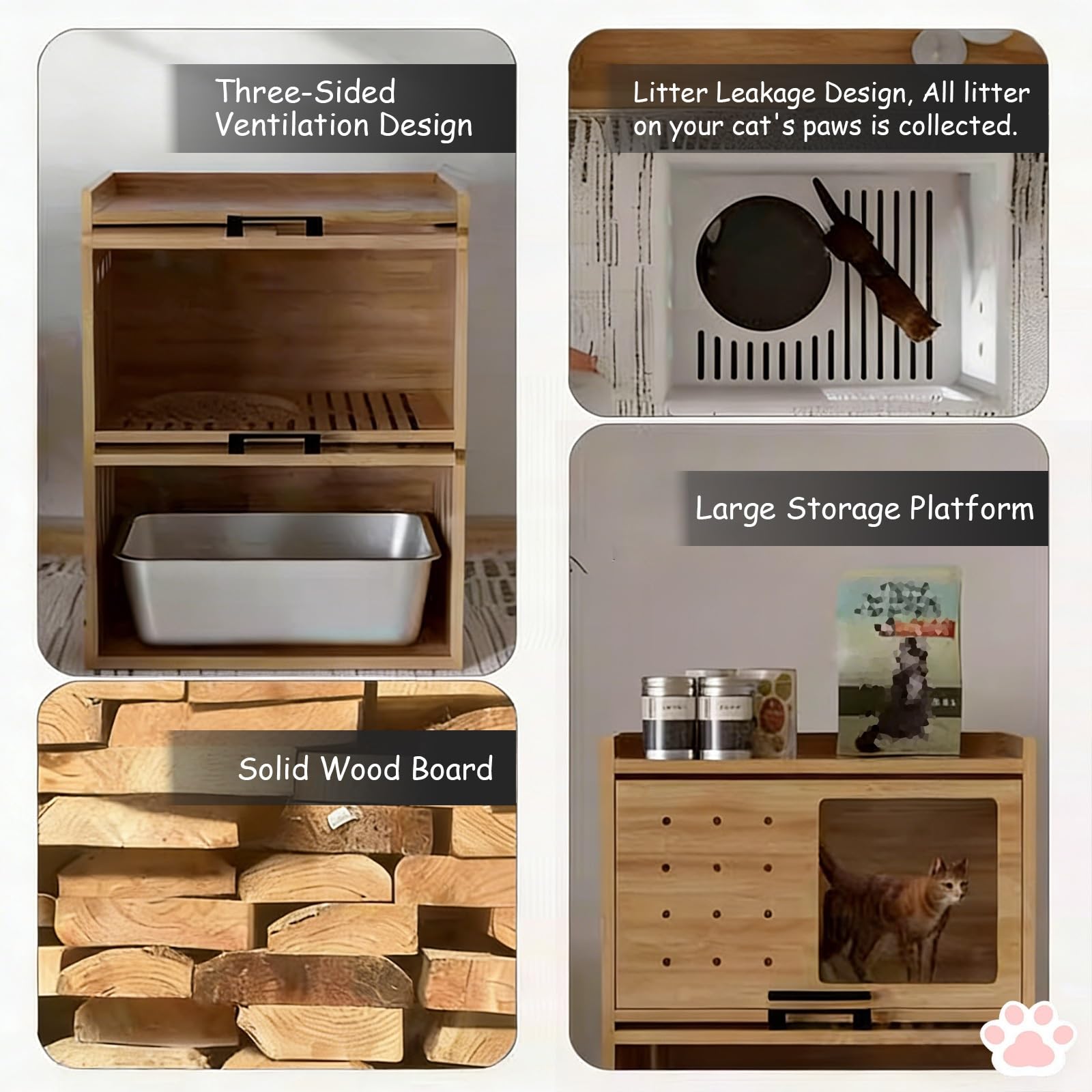 Katzenklo Schrank, 2-in-1-Katzenhaus aus Holz for den Innenbereich mit Katzenstreu-Abflussdesign, for Wohnzimmer, Schlafzimmer, Balkon